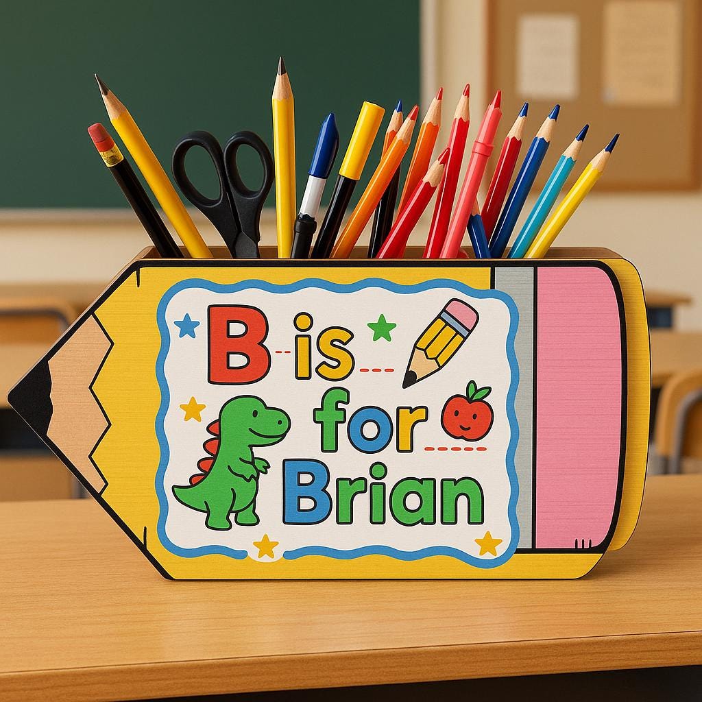 Custom Pencil Holder for Kids - Personalized Dinosaur Desk Organizer - Back to School Gift for Boys or Girls - Classroom Name Crayon Box
