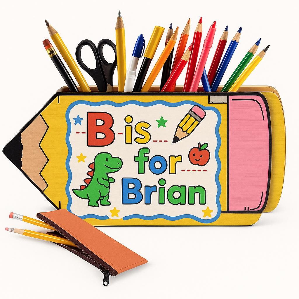 Custom Pencil Holder for Kids - Personalized Dinosaur Desk Organizer - Back to School Gift for Boys or Girls - Classroom Name Crayon Box