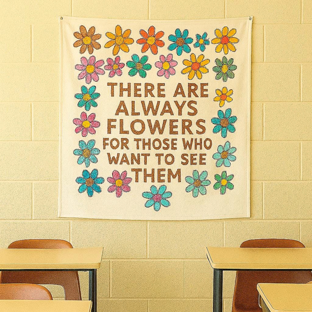 Inspirational Quote Tapestry - There Are Always Flowers Wall Hanging - Boho Floral Dorm Decor - Motivational Art for Bedroom or Office