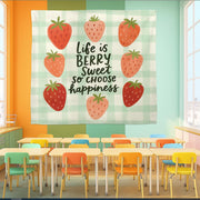 Life is Berry Sweet Tapestry – Strawberry Classroom Wall Decor, Choose Happiness Banner, Cute Teacher Motivational Wall Art, Kids Room Art