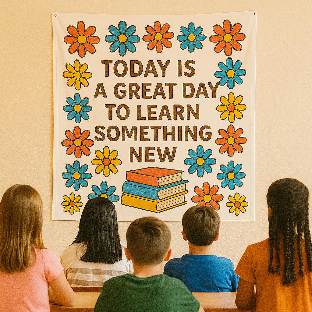 Today Is a Great Day to Learn Something New Tapestry - Back to School Classroom Wall Decor - Teacher Motivational Banner with Books