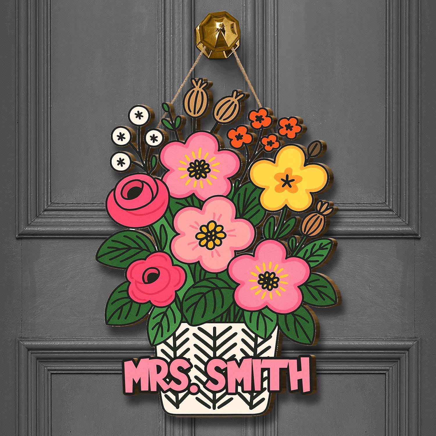Personalized Teacher Door Hanger, Custom Floral Name Sign, Classroom Door Decor, Back to School Gift, Teacher Appreciation Sign