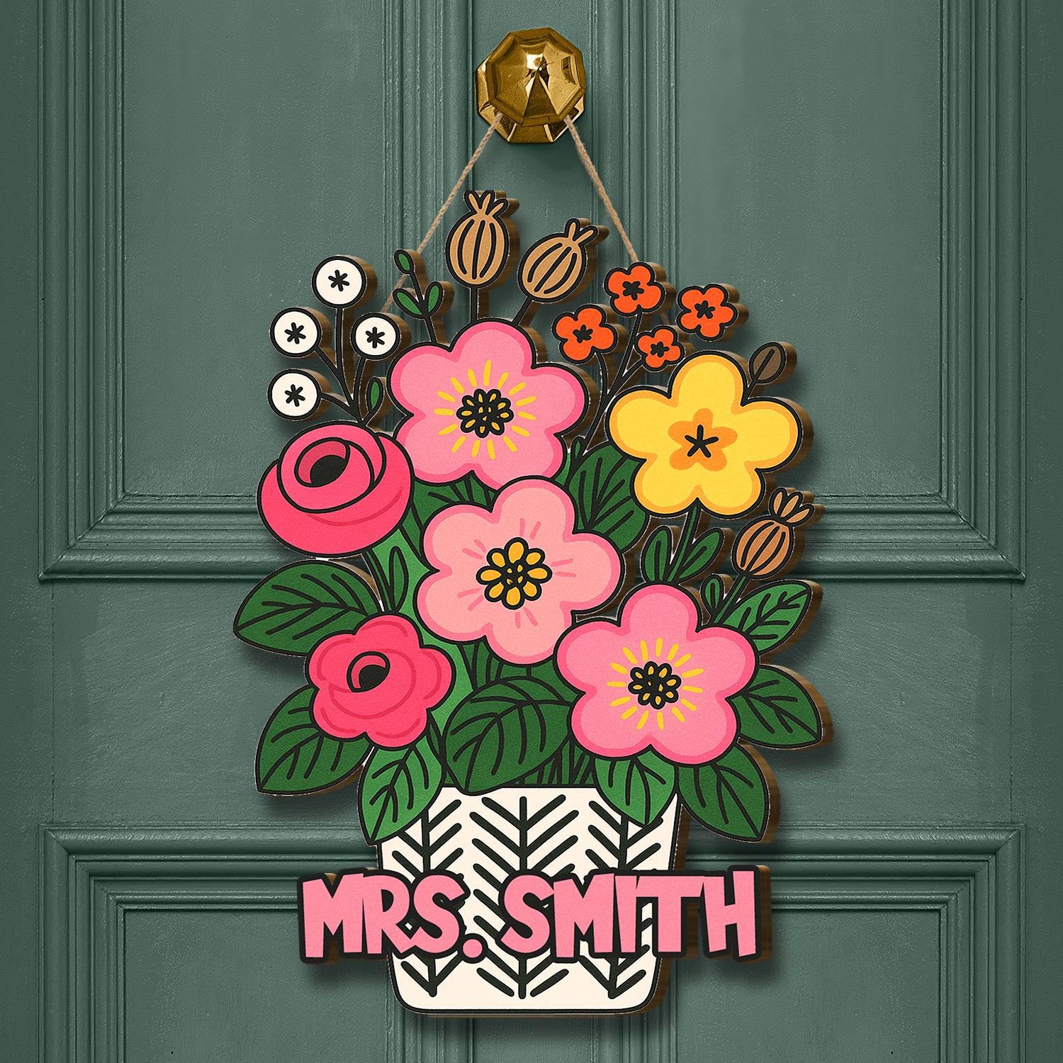Personalized Teacher Door Hanger, Custom Floral Name Sign, Classroom Door Decor, Back to School Gift, Teacher Appreciation Sign