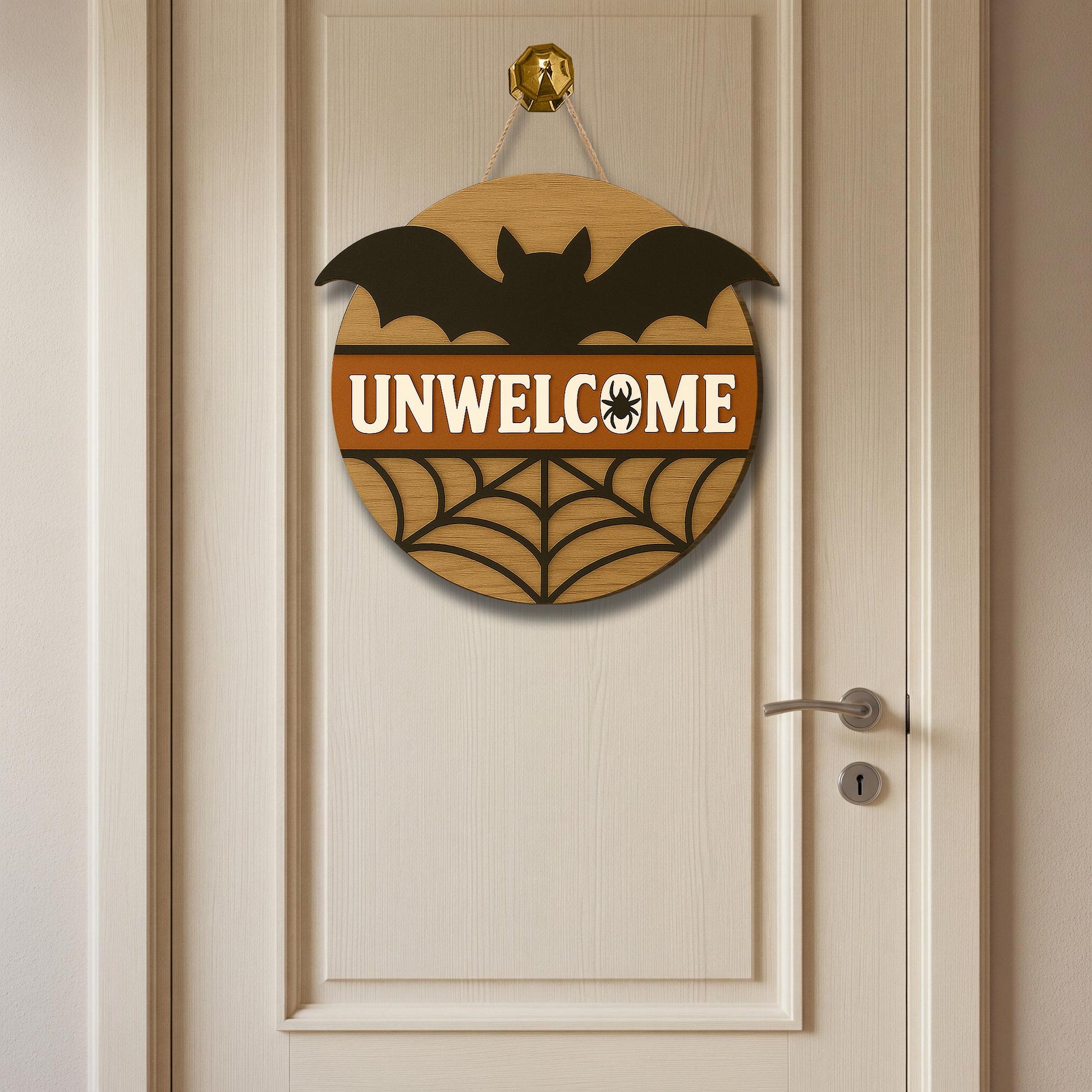 Halloween Door Hanger, Funny Unwelcome Sign, Bat Spider Web Decor, Rustic Fall Door Sign, Spooky Classroom Wall Hanging