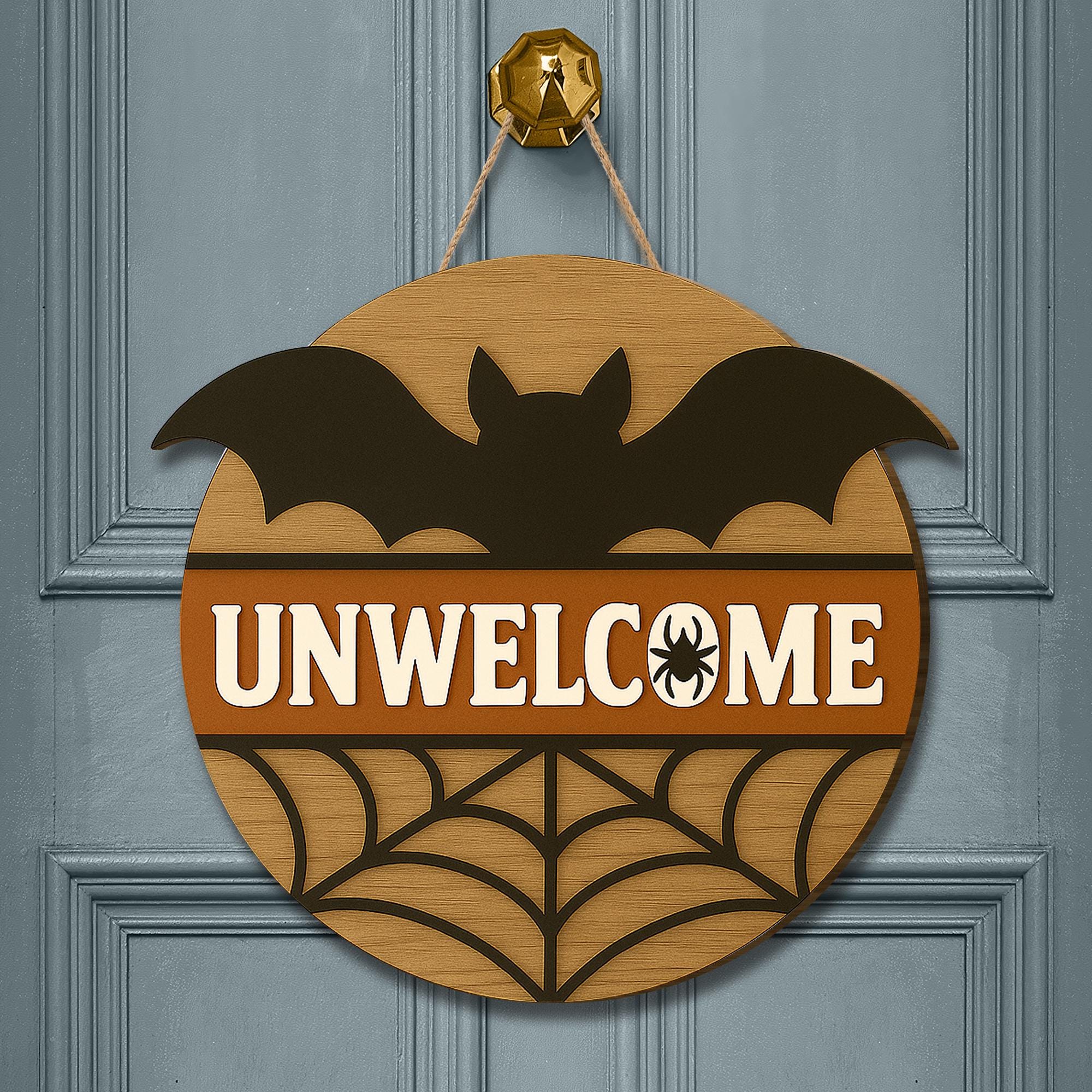 Halloween Door Hanger, Funny Unwelcome Sign, Bat Spider Web Decor, Rustic Fall Door Sign, Spooky Classroom Wall Hanging