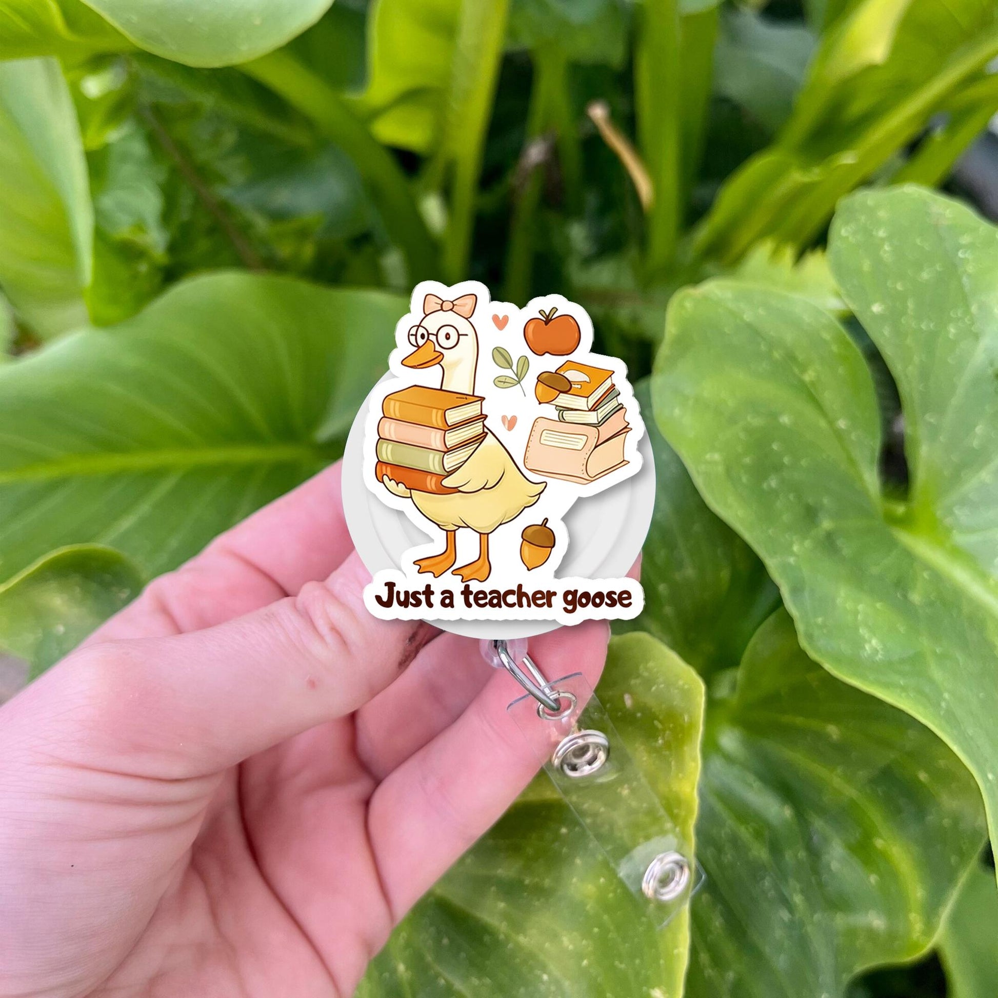 Teacher Goose Badge Reel, Cute Retractable ID Holder, Funny Animal Badge, Teacher Gift for Coworker, Goose Name Tag Clip
