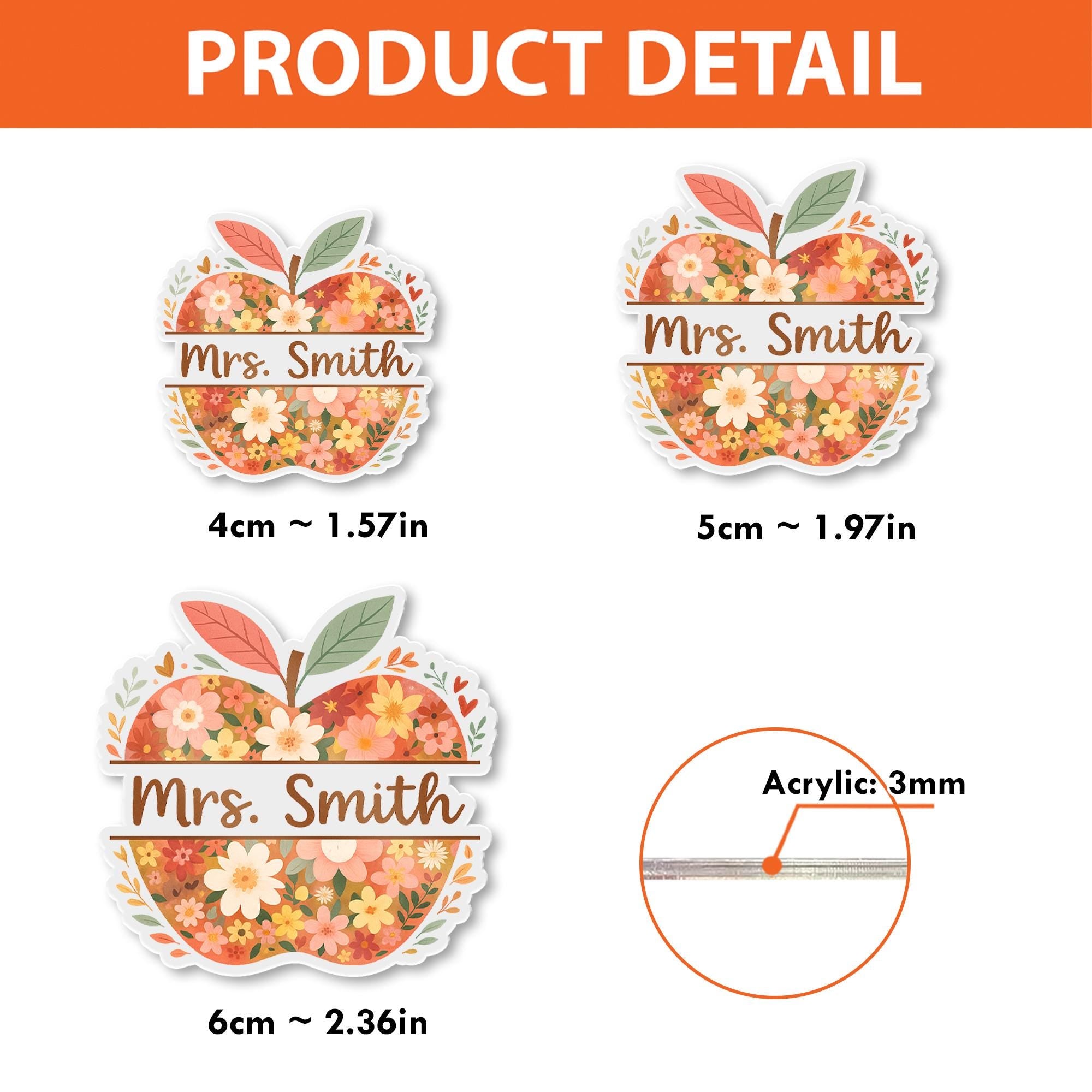 Custom Teacher Badge Reel – Floral Apple Name ID Clip, Personalized Retractable Holder for School Staff, Gift for Teachers & Educators