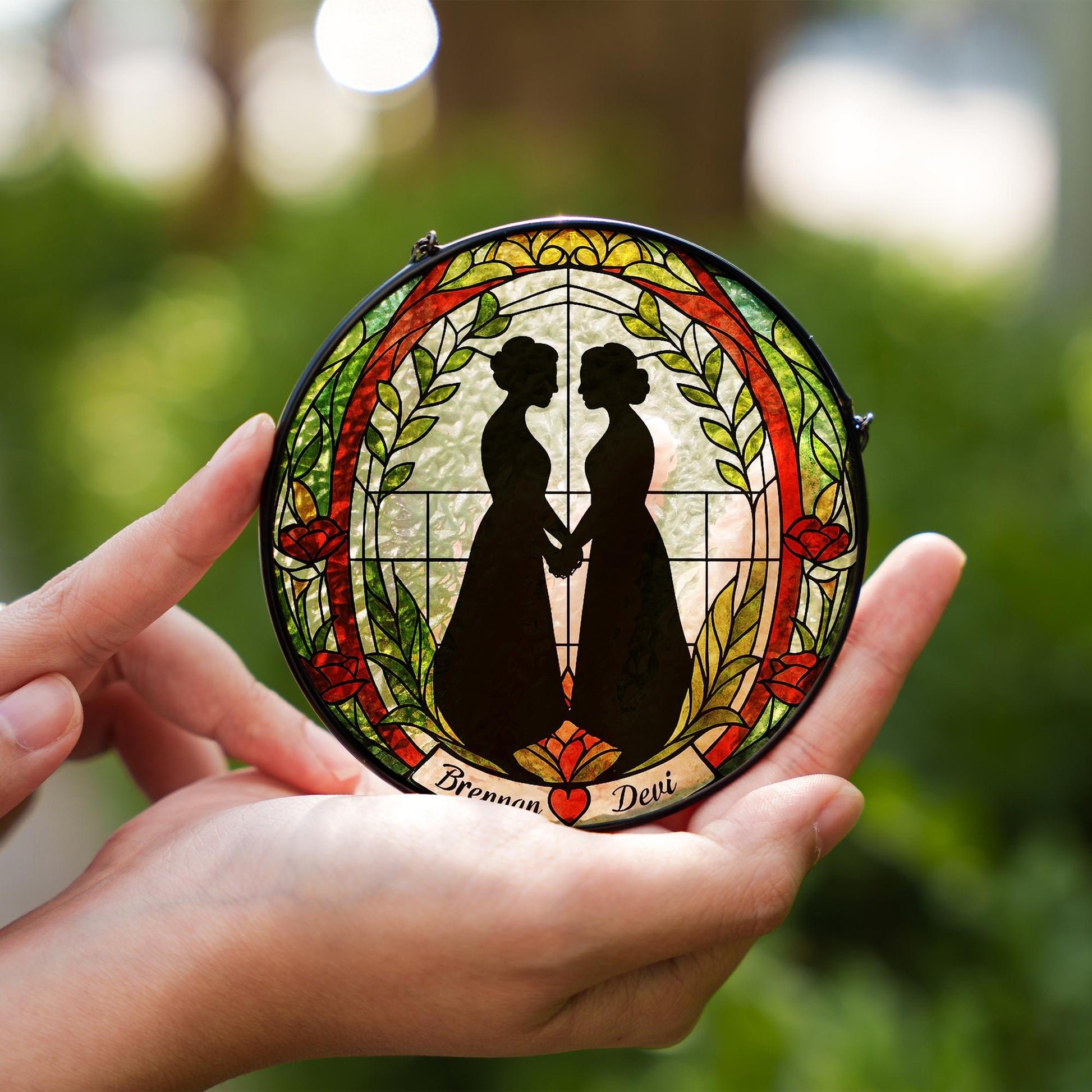 Custom Lesbian Wedding Suncatcher - Personalized Glass Window Hanging - LGBTQ+ Brides Gift - Romantic Couple Decor