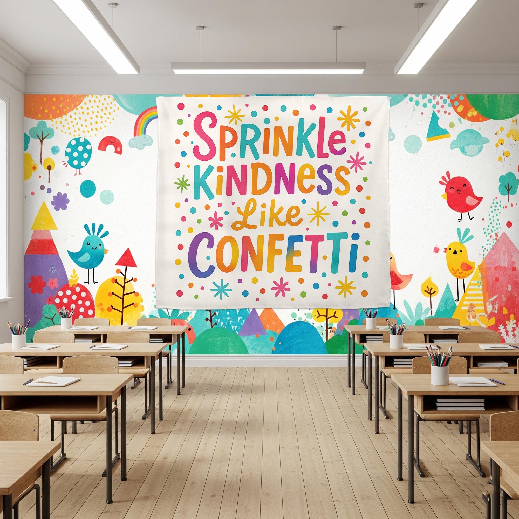 Sprinkle Kindness Like Confetti Tapestry, Classroom Wall Decor, Positive Quote Banner, Motivational Teacher Tapestry, Back To School Decor