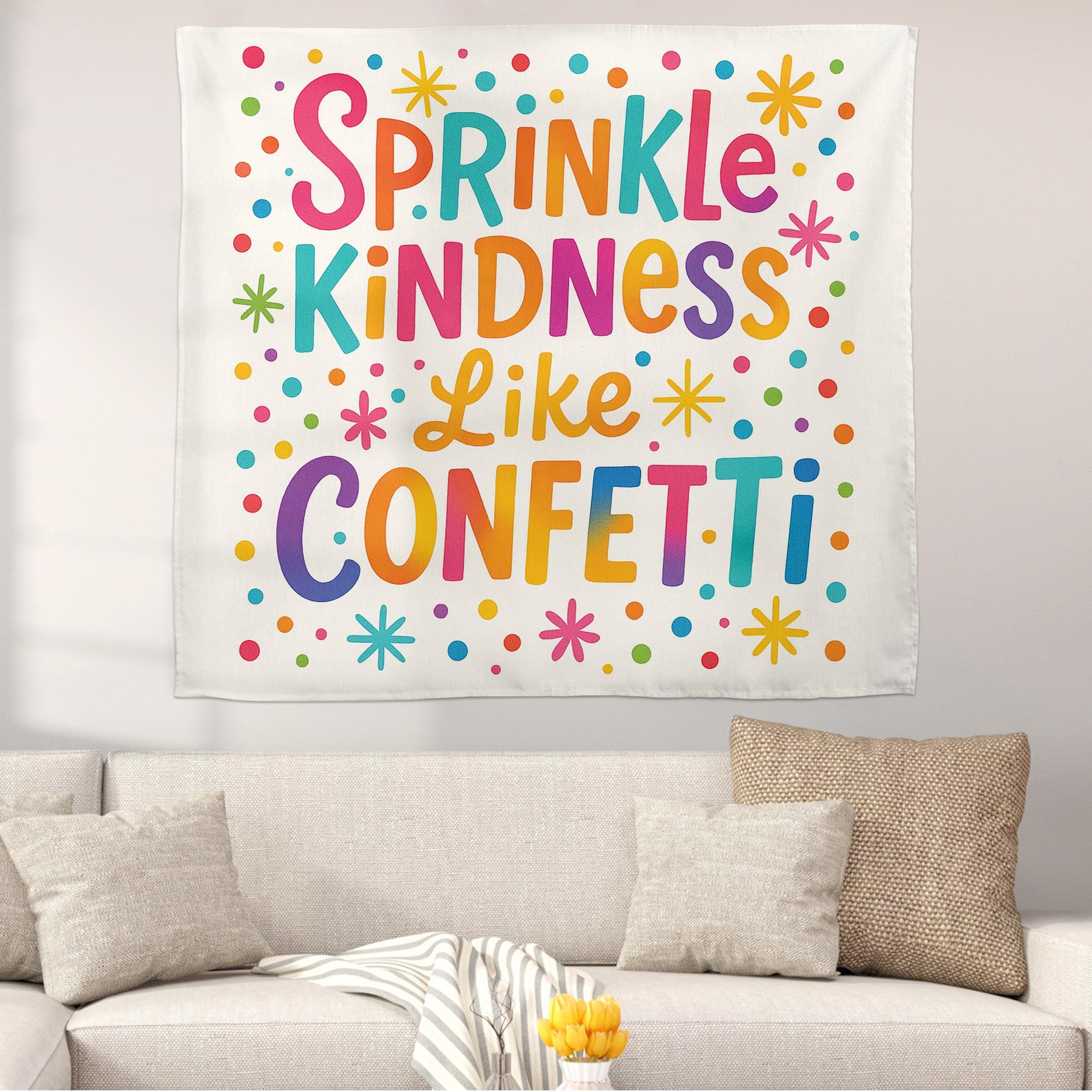 Sprinkle Kindness Like Confetti Tapestry, Classroom Wall Decor, Positive Quote Banner, Motivational Teacher Tapestry, Back To School Decor