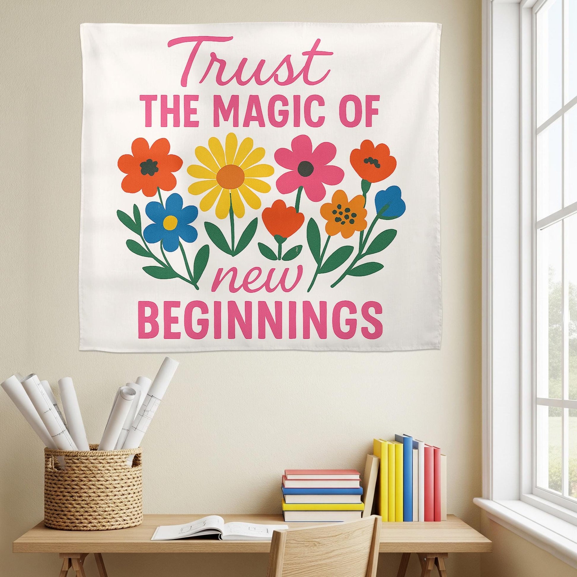 Trust the Magic of New Beginnings Tapestry, Classroom Wall Decor, Teacher Motivation Sign, Positive Quote Banner for School