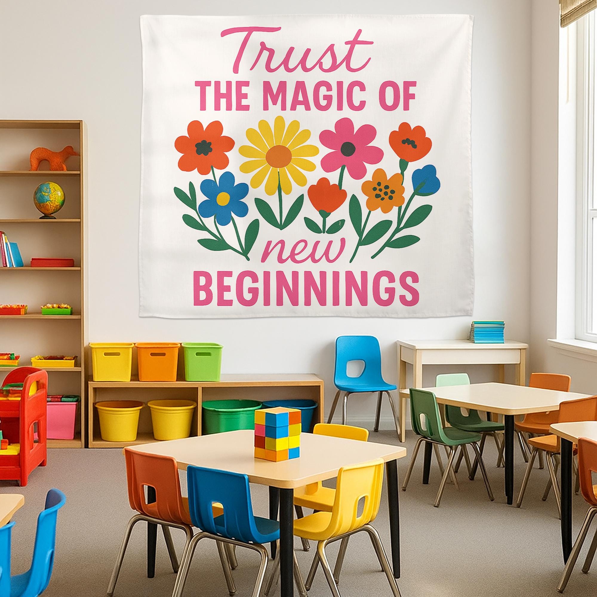 Trust the Magic of New Beginnings Tapestry, Classroom Wall Decor, Teacher Motivation Sign, Positive Quote Banner for School