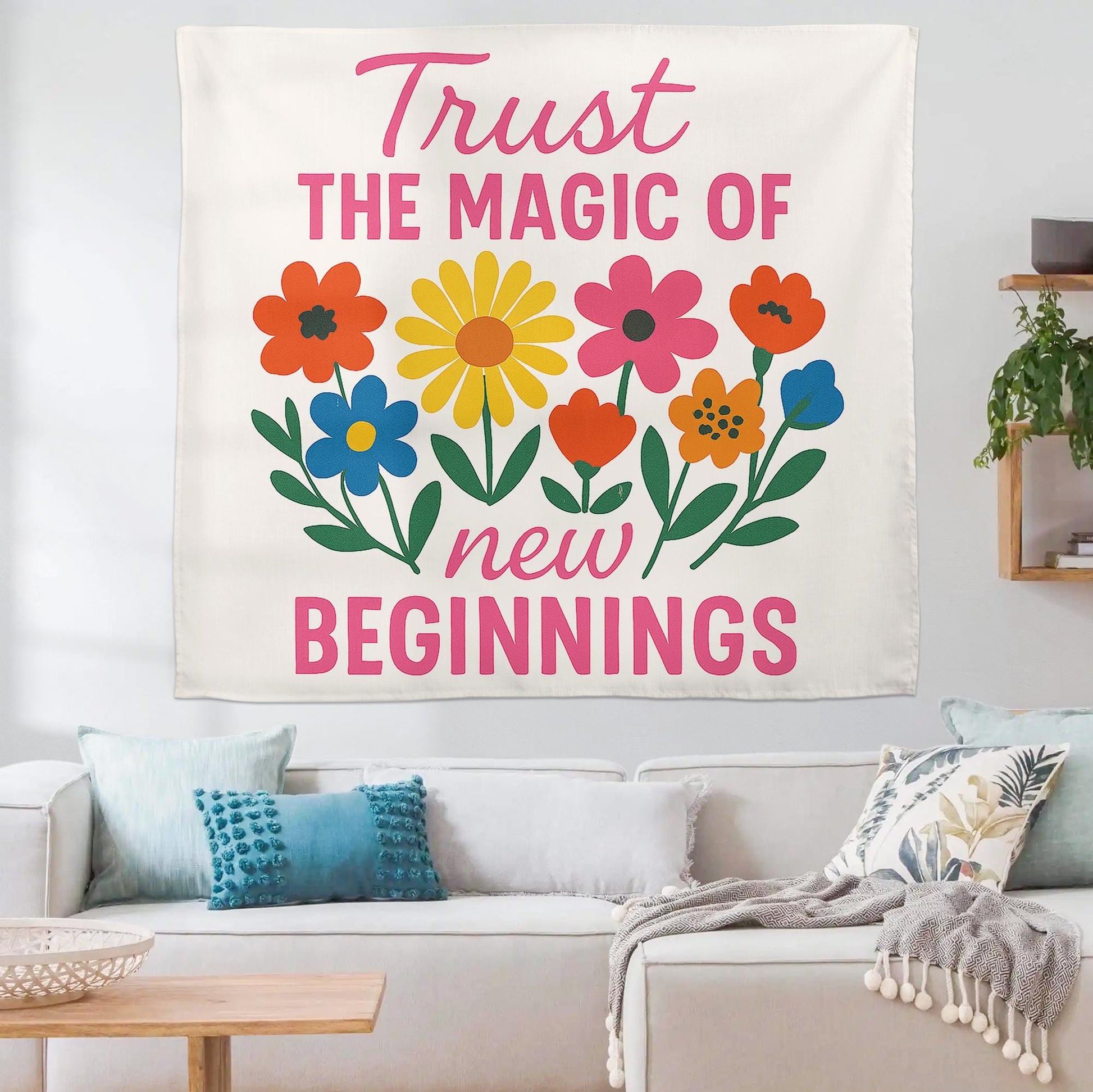 Trust the Magic of New Beginnings Tapestry, Classroom Wall Decor, Teacher Motivation Sign, Positive Quote Banner for School