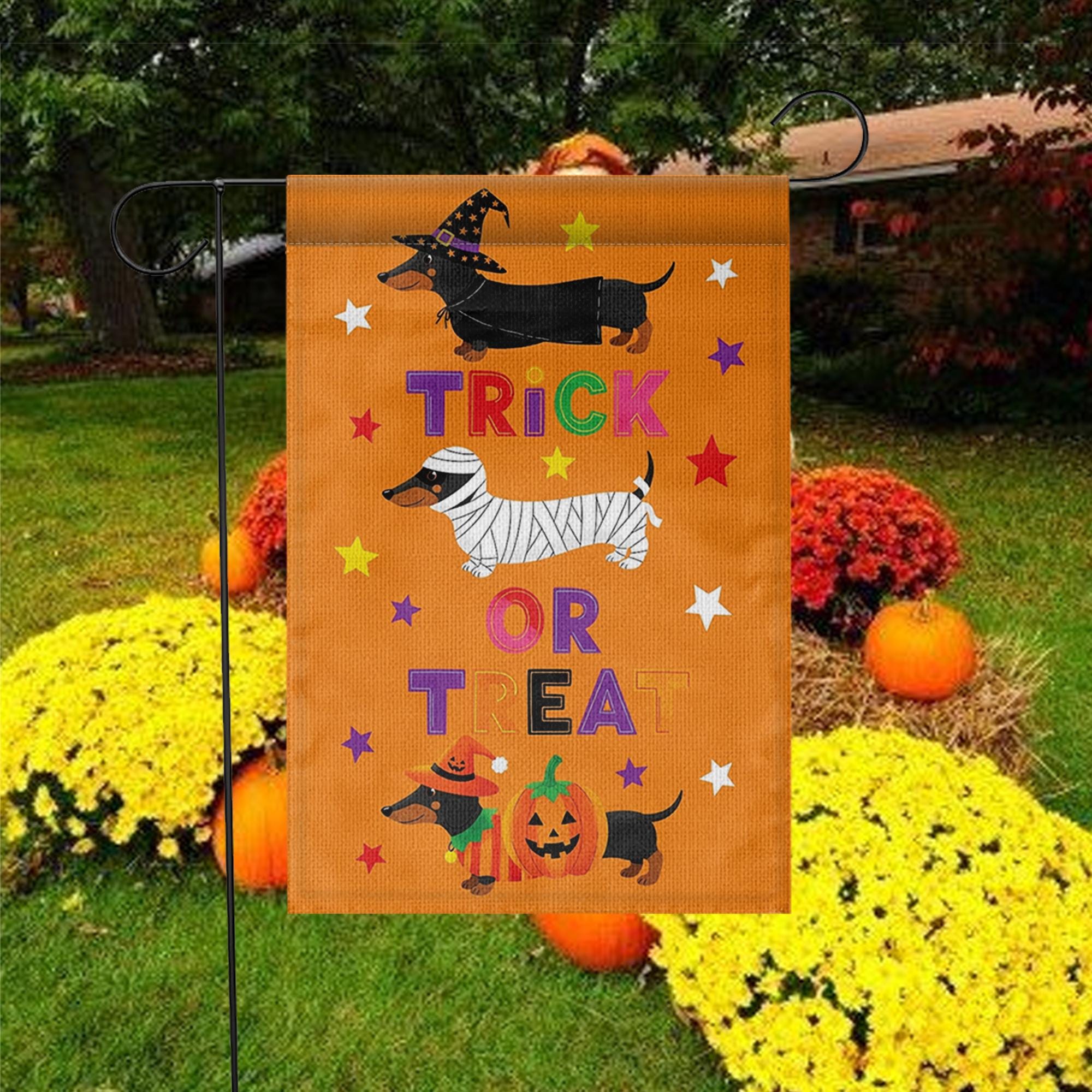 Halloween Dachshund Garden Flag, Trick or Treat Dog Yard Decor, Fall Outdoor Halloween Decoration, Cute Wiener Dog Flag, Halloween Decor