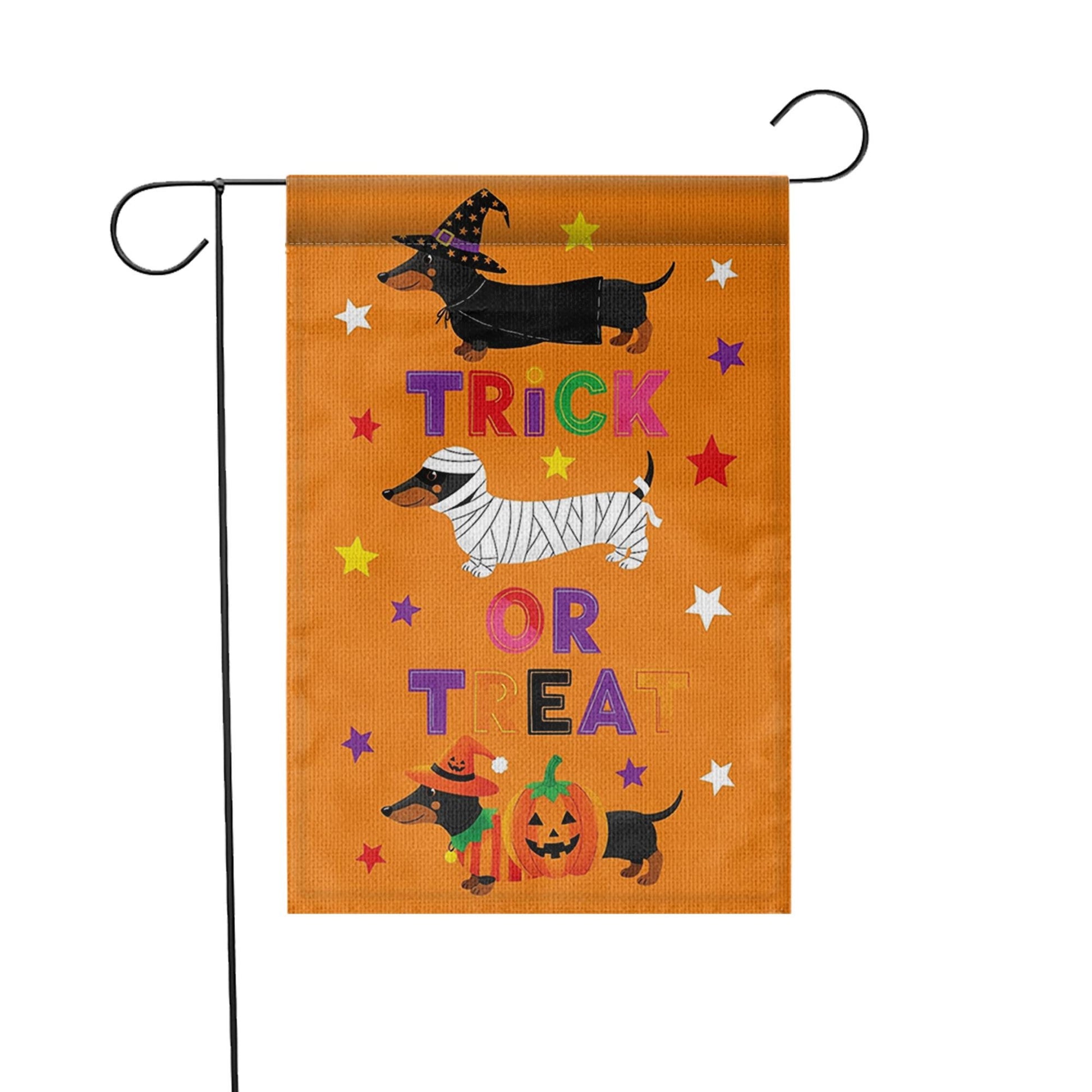 Halloween Dachshund Garden Flag, Trick or Treat Dog Yard Decor, Fall Outdoor Halloween Decoration, Cute Wiener Dog Flag, Halloween Decor