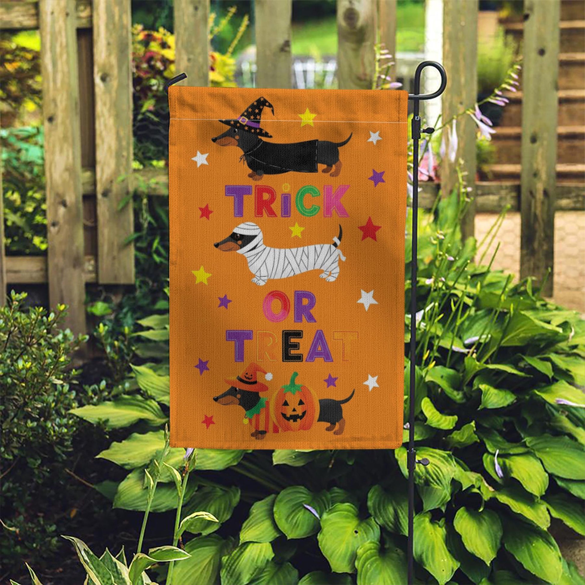 Halloween Dachshund Garden Flag, Trick or Treat Dog Yard Decor, Fall Outdoor Halloween Decoration, Cute Wiener Dog Flag, Halloween Decor