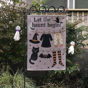 Let the Haunt Begin Garden Flag, Halloween Witch Clothesline Yard Decor, Spooky Fall Outdoor Flag, Cute Black Cat Halloween Sign