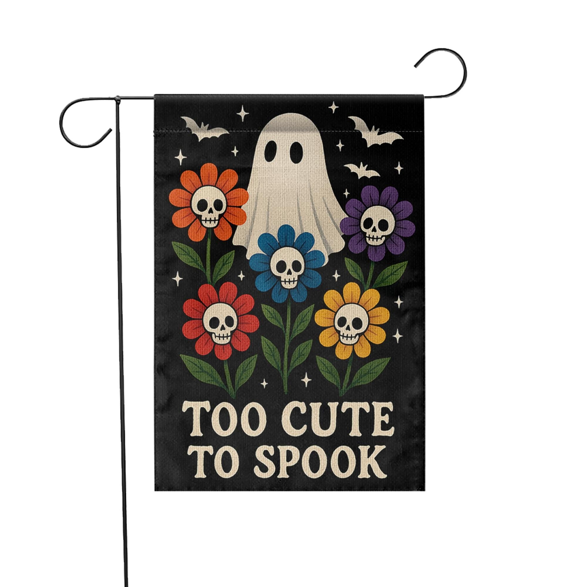 Too Cute to Spook Garden Flag, Halloween Ghost Yard Sign, Floral Skull Outdoor Decor, Cute Spooky Fall Decoration for Garden or Lawn
