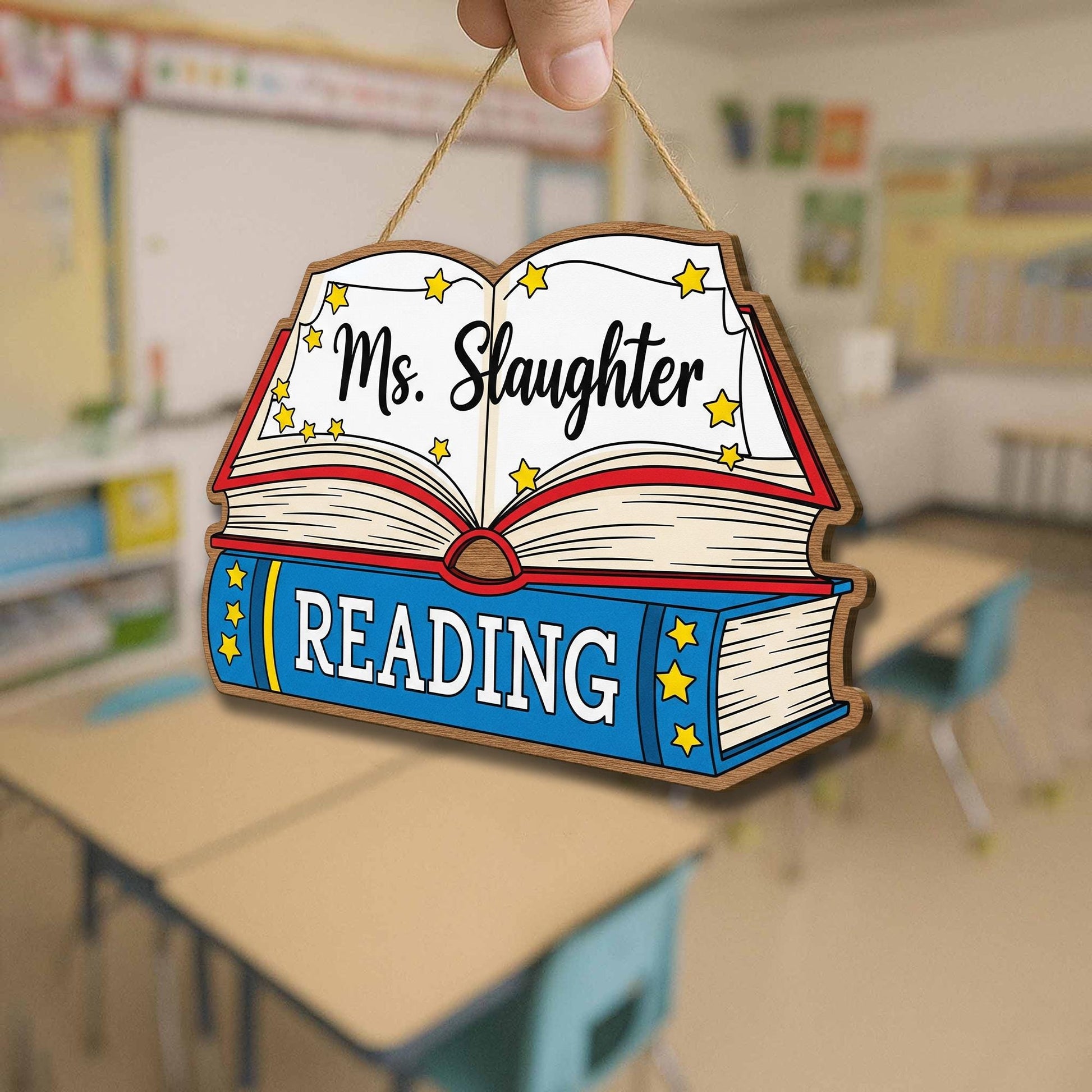 Personalized Reading Door Sign – Custom Teacher Name Book Sign, Classroom Library Decor, Back to School Reading Corner Wall Hanger