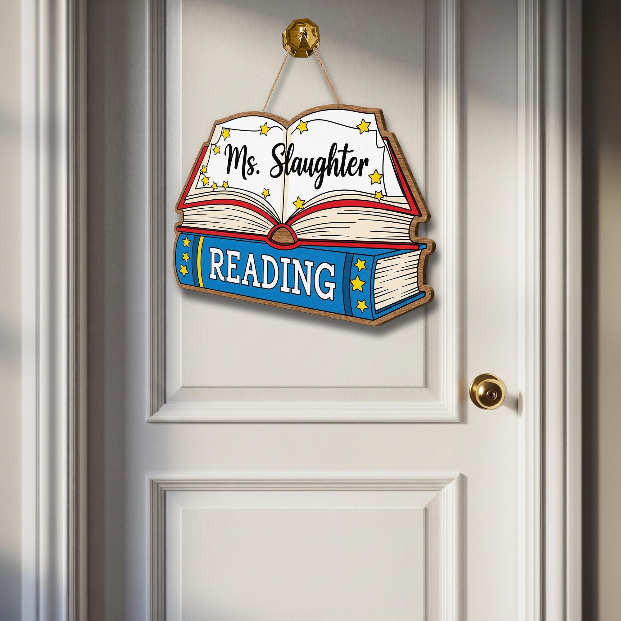 Personalized Reading Door Sign – Custom Teacher Name Book Sign, Classroom Library Decor, Back to School Reading Corner Wall Hanger