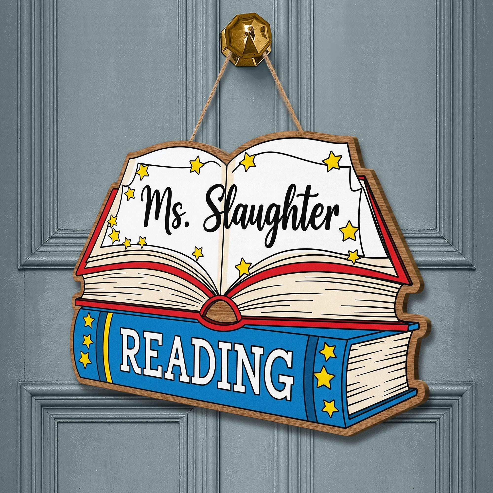 Personalized Reading Door Sign – Custom Teacher Name Book Sign, Classroom Library Decor, Back to School Reading Corner Wall Hanger
