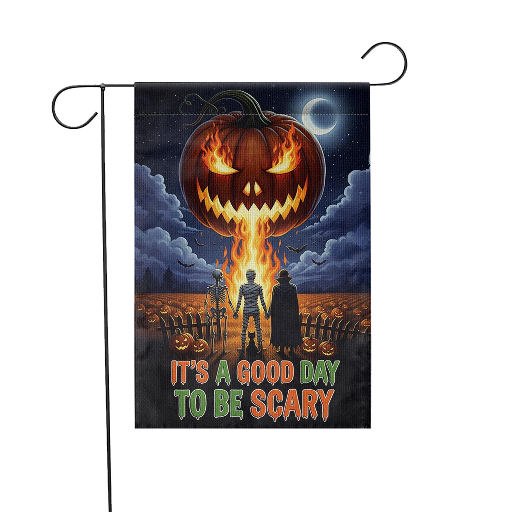 Good Day To Be Scary Halloween Garden Flag, Spooky Jack-o'-Lantern Yard Decor, Outdoor Fall Welcome Banner, Scary Season Art