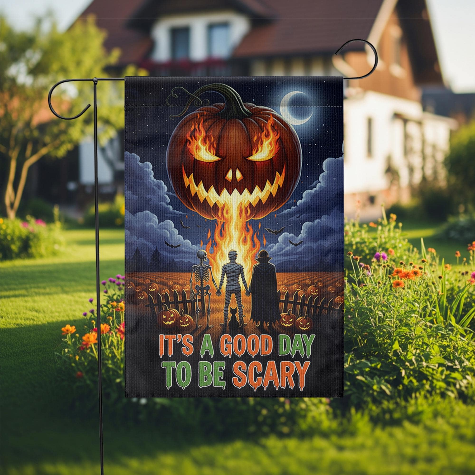 Good Day To Be Scary Halloween Garden Flag, Spooky Jack-o'-Lantern Yard Decor, Outdoor Fall Welcome Banner, Scary Season Art