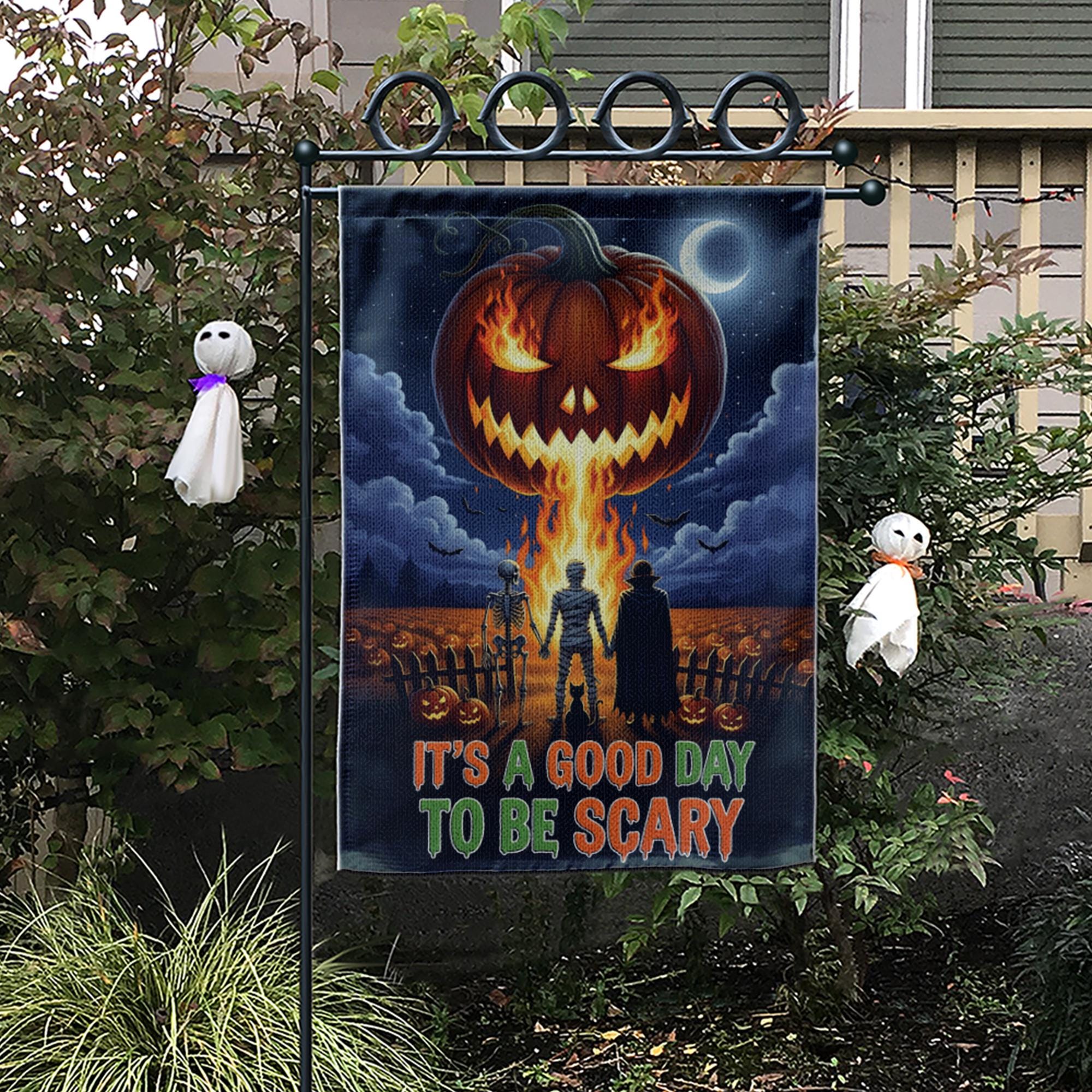 Good Day To Be Scary Halloween Garden Flag, Spooky Jack-o'-Lantern Yard Decor, Outdoor Fall Welcome Banner, Scary Season Art