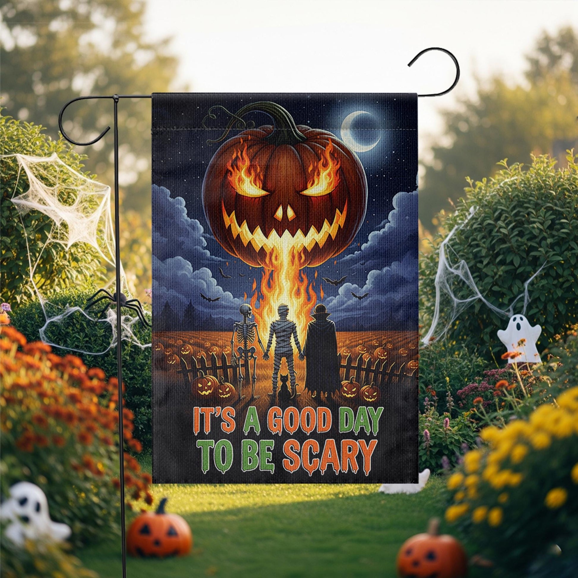 Good Day To Be Scary Halloween Garden Flag, Spooky Jack-o'-Lantern Yard Decor, Outdoor Fall Welcome Banner, Scary Season Art