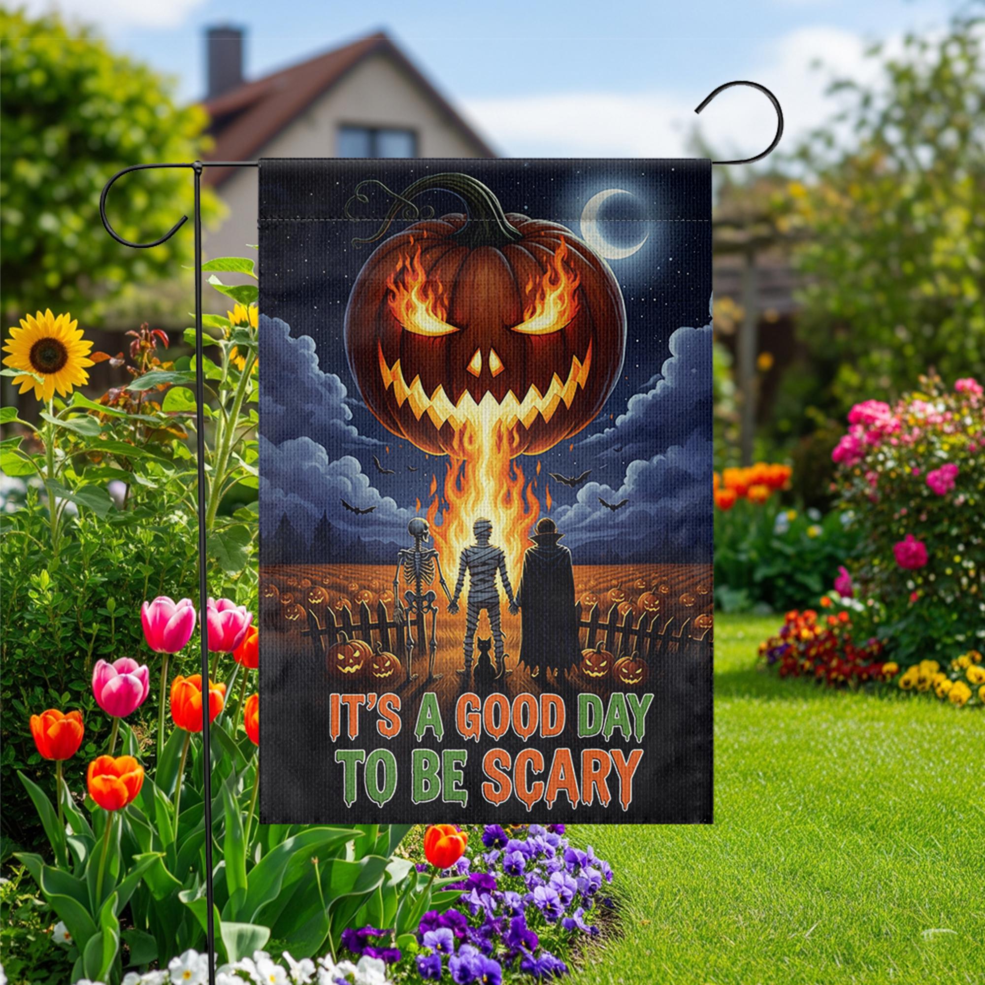 Good Day To Be Scary Halloween Garden Flag, Spooky Jack-o'-Lantern Yard Decor, Outdoor Fall Welcome Banner, Scary Season Art