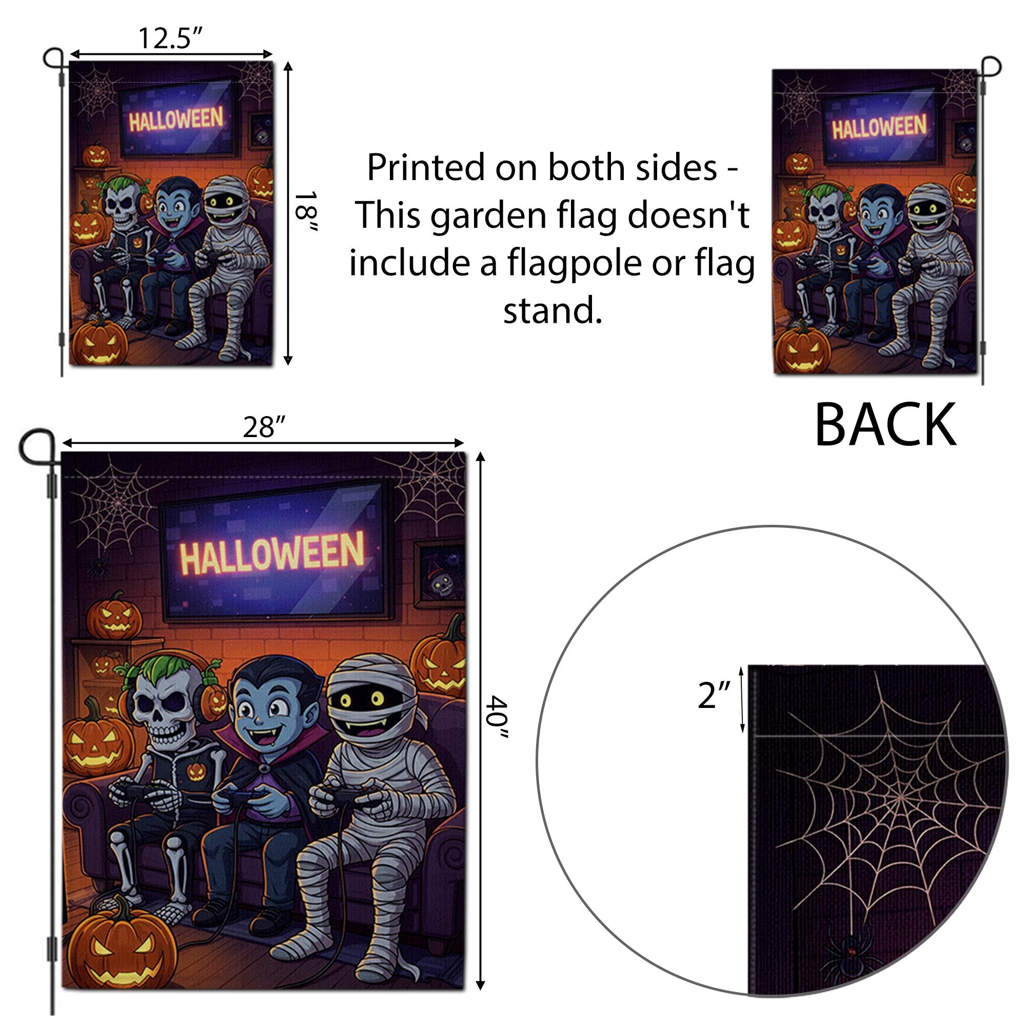 Gaming Monsters Halloween Garden Flag, Spooky Skeleton Vampire Mummy Yard Decor, Funny Outdoor Fall Banner, Trick or Treat Fun