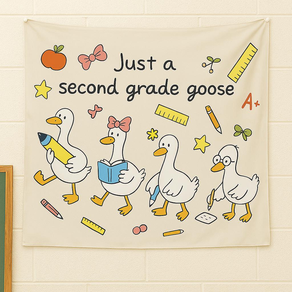 Custom Grade Silly Goose Tapestry - Back to School Classroom Wall Decor - Funny Second Grade Banner for Teachers & Students