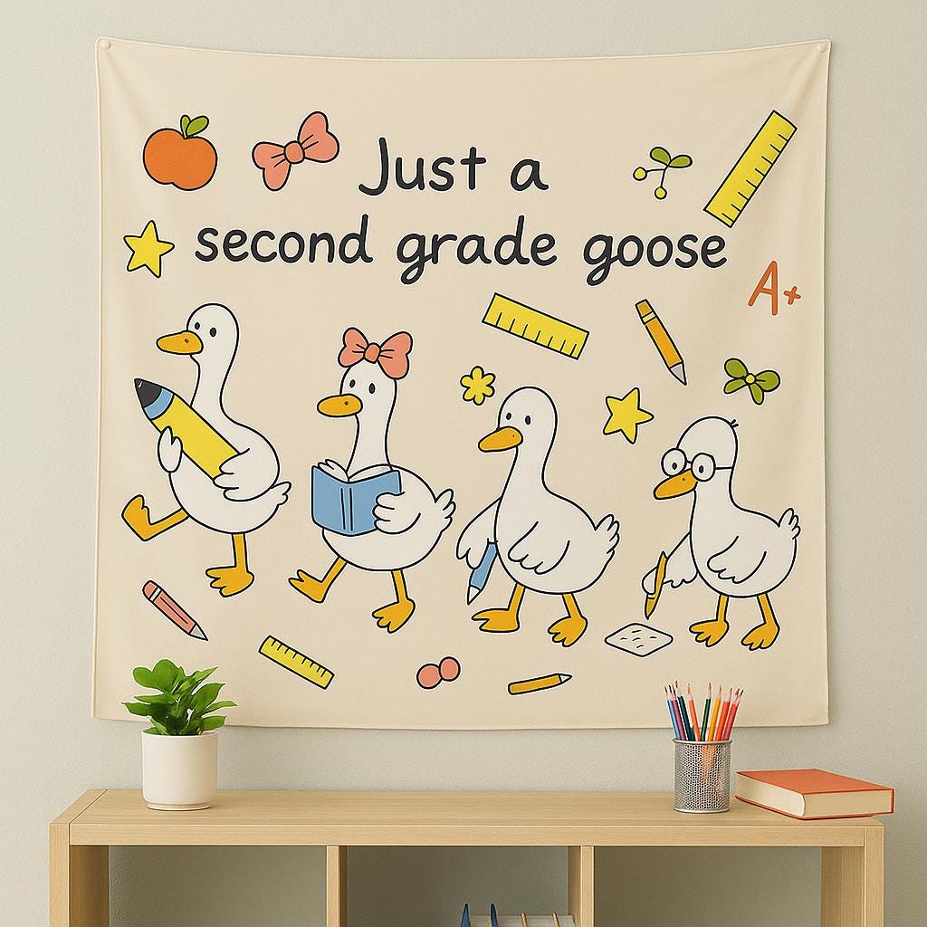 Custom Grade Silly Goose Tapestry - Back to School Classroom Wall Decor - Funny Second Grade Banner for Teachers & Students