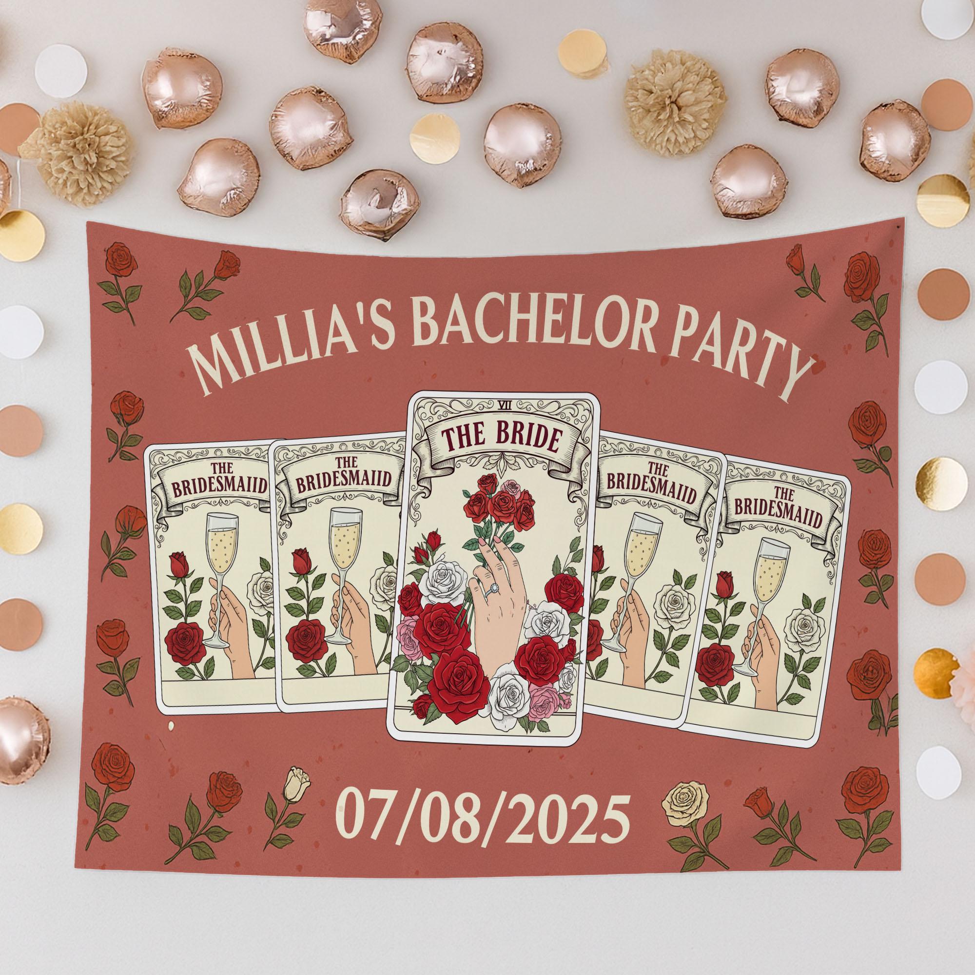 Tarot Bachelorette Party Banner, Bride and Bridesmaid Tapestry, Custom Bach Party Decor, Floral Bridal Shower Sign, Wedding Prop Sign