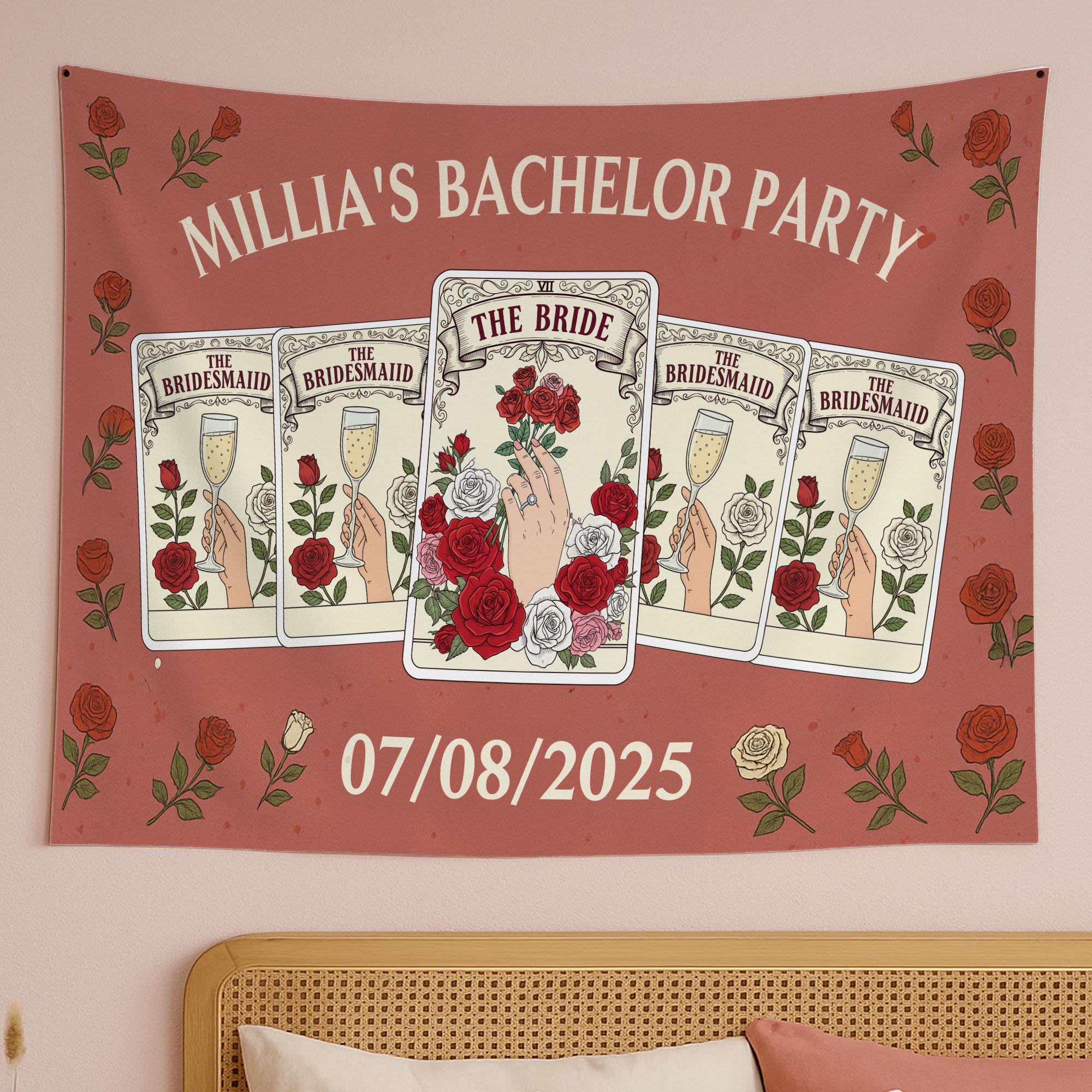 Tarot Bachelorette Party Banner, Bride and Bridesmaid Tapestry, Custom Bach Party Decor, Floral Bridal Shower Sign, Wedding Prop Sign
