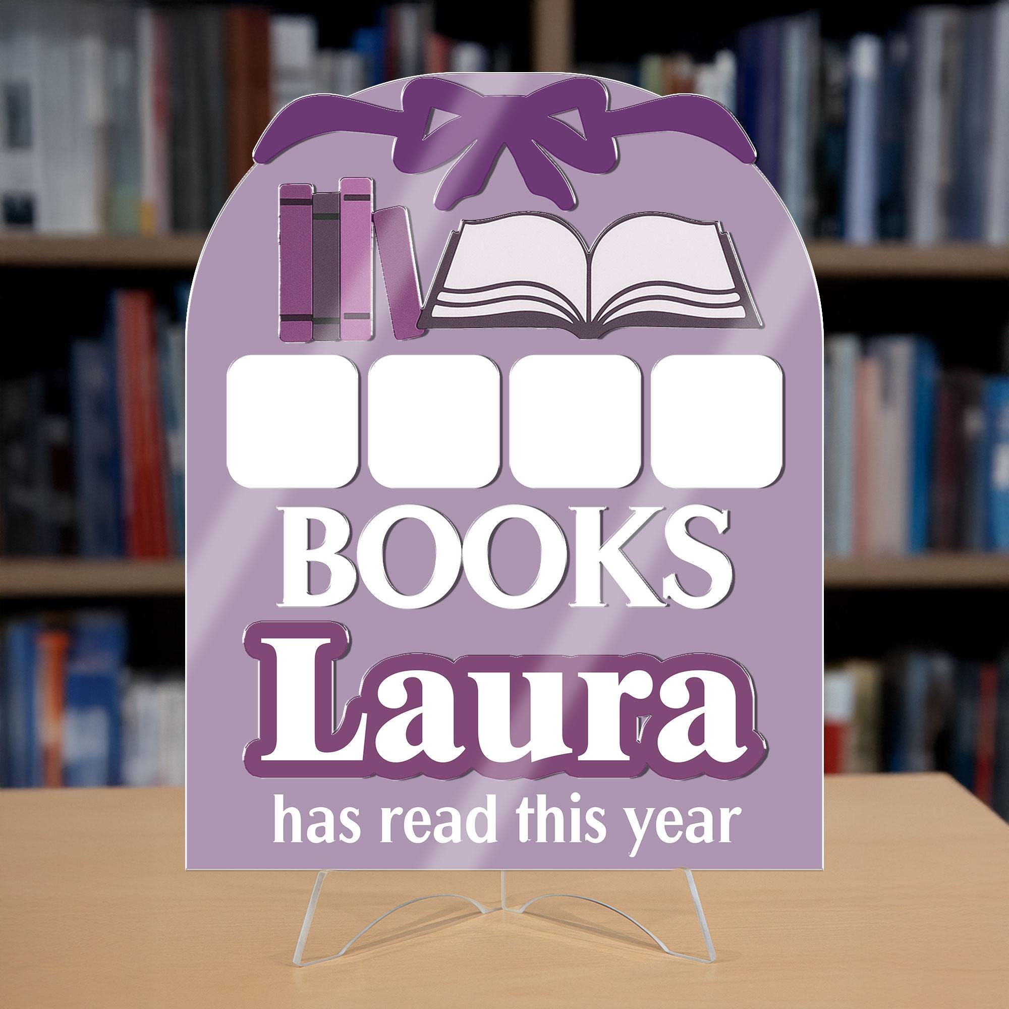 Personalized Books Read Tracker Sign | Custom Reading Log Display | Book Count Sign for Kids & Adults | Library Decor for Book Lovers gift