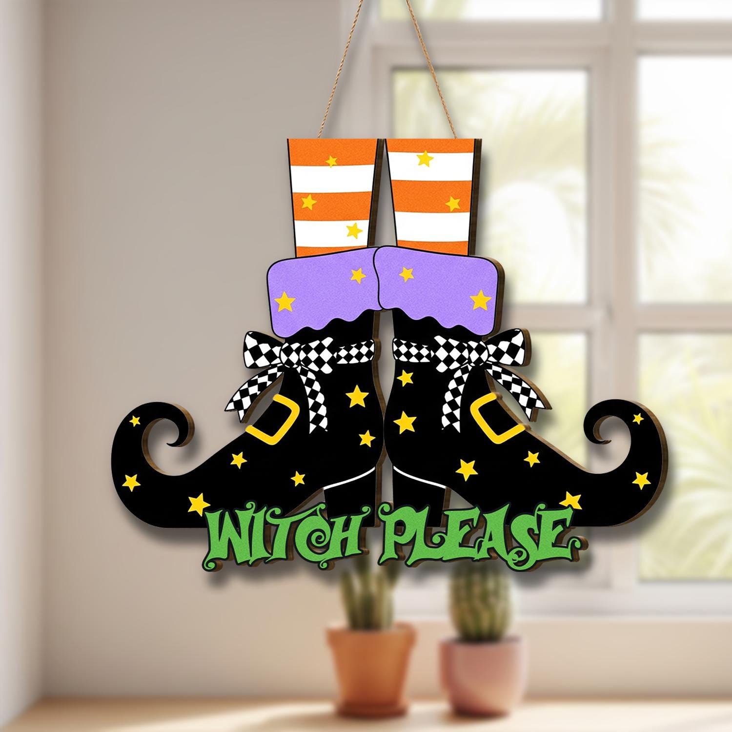 Witch Boots Wooden Door Hanger “Witch Please”, Halloween Porch Sign, Spooky Witch Decor, Funny Fall Welcome Sign, Fall Gift For Home Decor