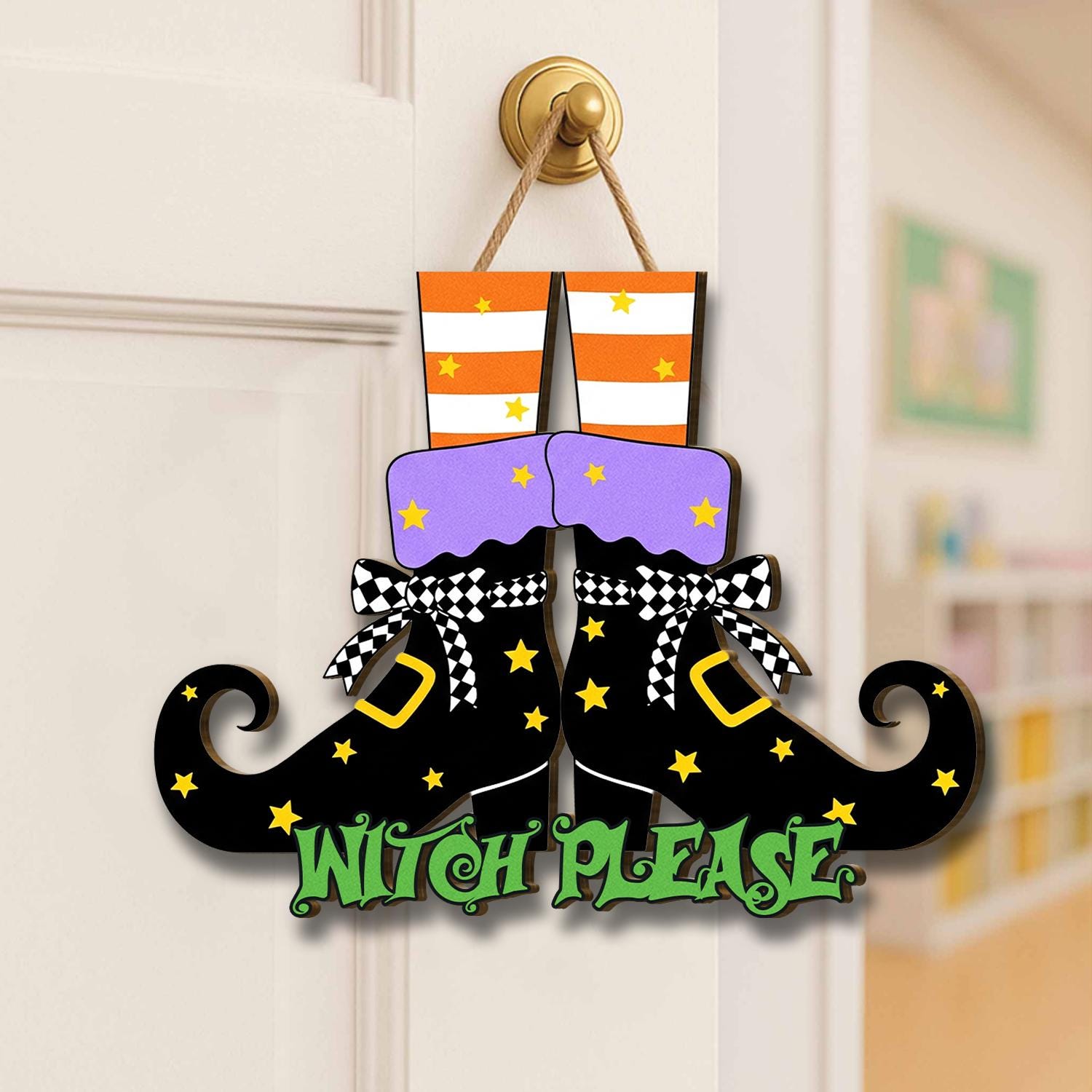 Witch Boots Wooden Door Hanger “Witch Please”, Halloween Porch Sign, Spooky Witch Decor, Funny Fall Welcome Sign, Fall Gift For Home Decor
