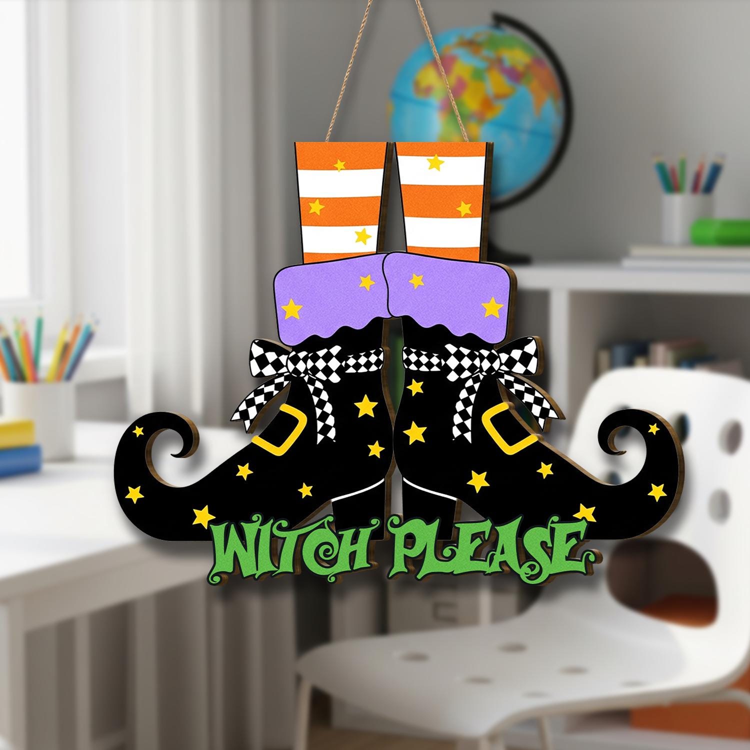 Witch Boots Wooden Door Hanger “Witch Please”, Halloween Porch Sign, Spooky Witch Decor, Funny Fall Welcome Sign, Fall Gift For Home Decor