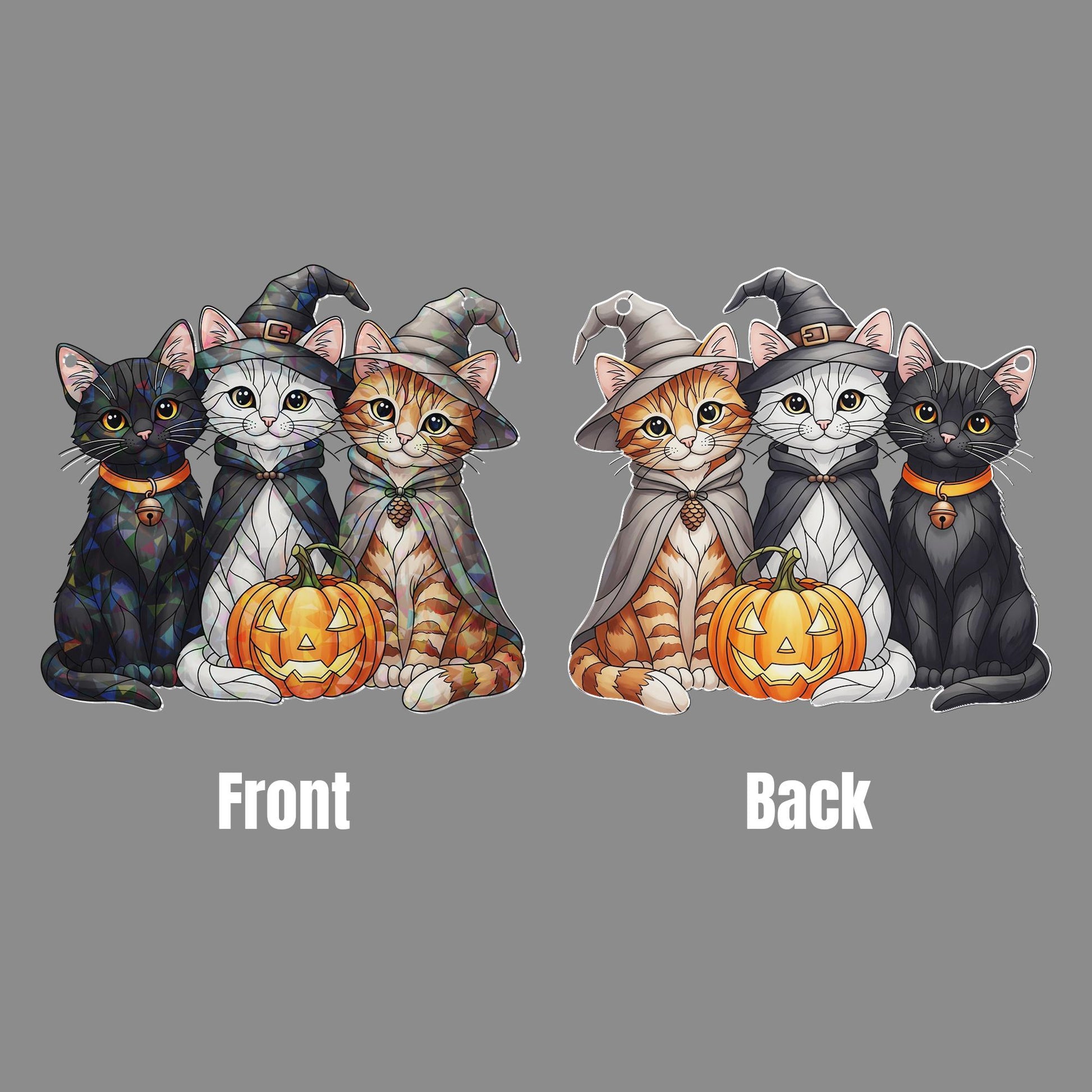 Witch Cats Holographic Window Hanging – Halloween Pumpkin Sun Catcher, Black Cat Witch Hat Gothic Fall Window Decor