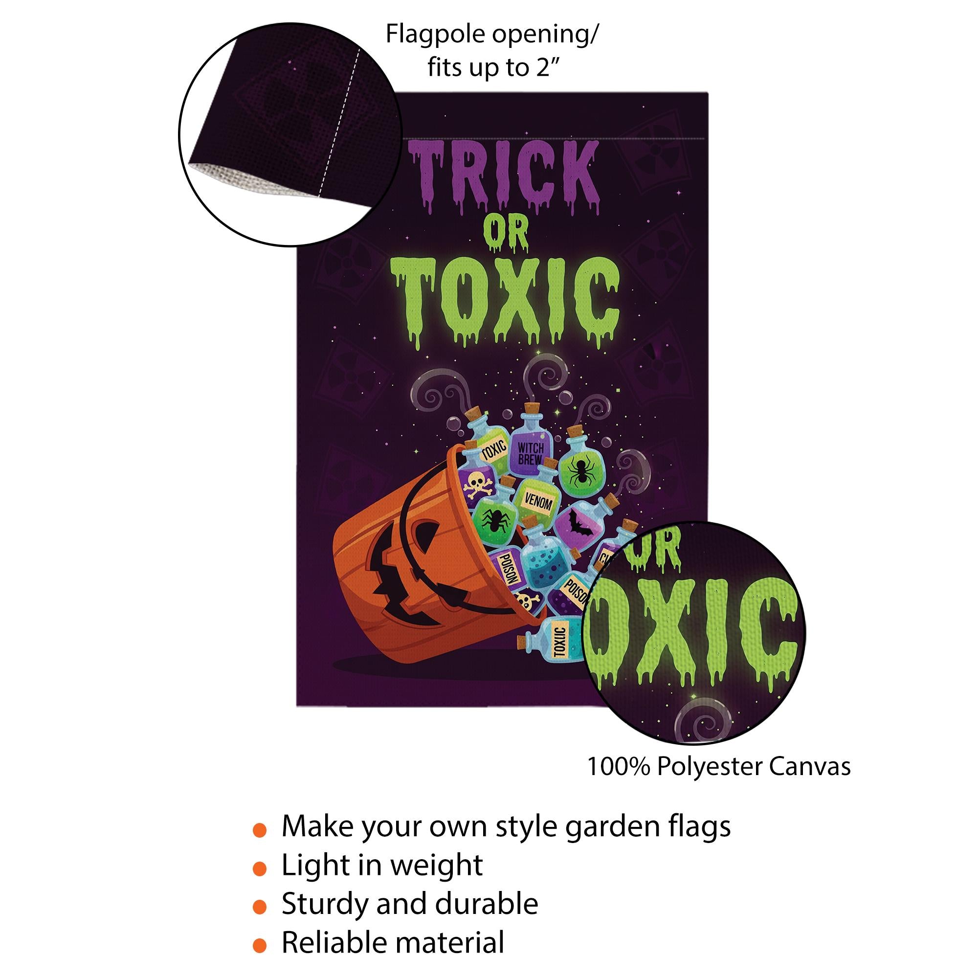 Trick or Toxic Halloween Garden Flag, Spooky Pumpkin Poison Bottle Yard Decor, Funny Outdoor Fall Decoration