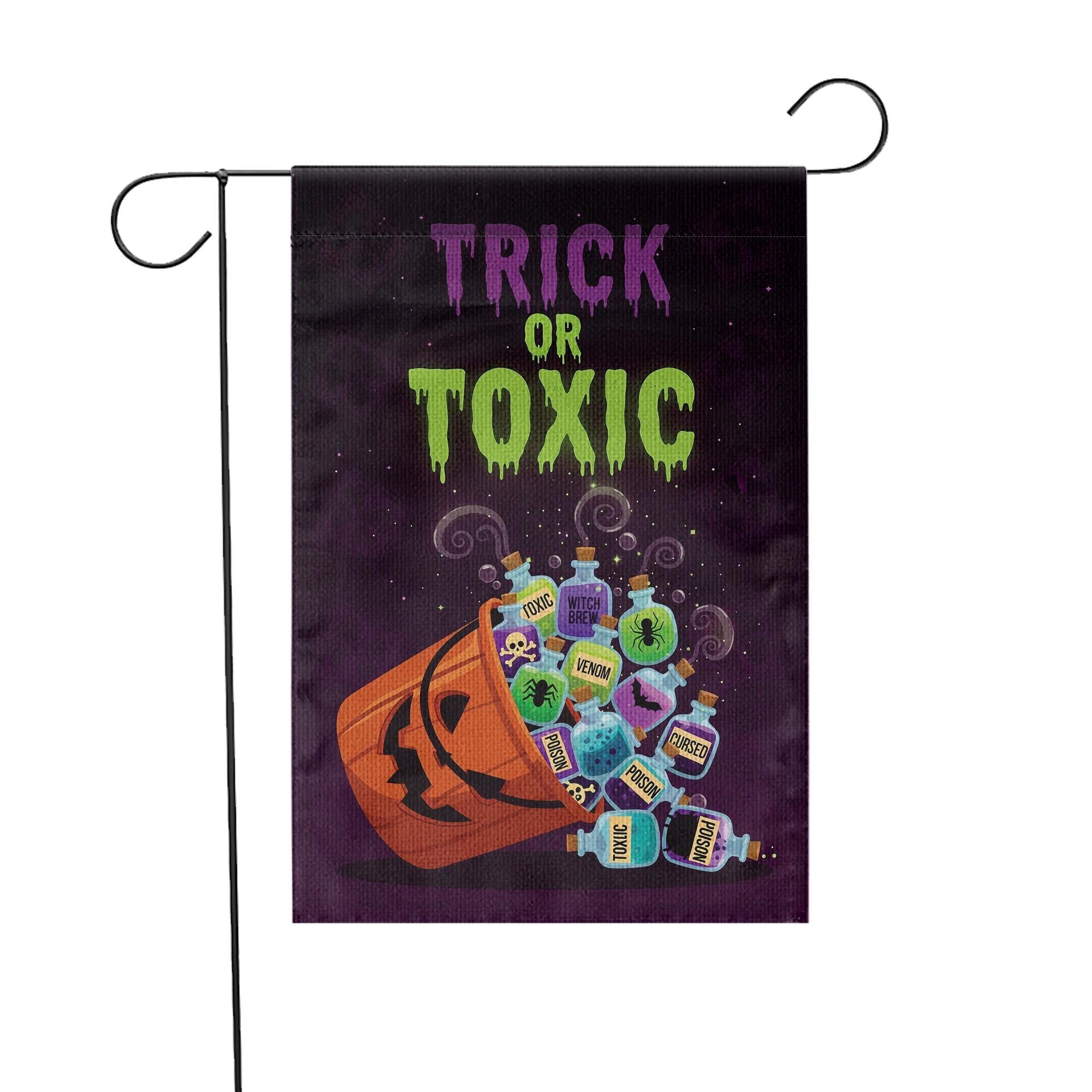 Trick or Toxic Halloween Garden Flag, Spooky Pumpkin Poison Bottle Yard Decor, Funny Outdoor Fall Decoration