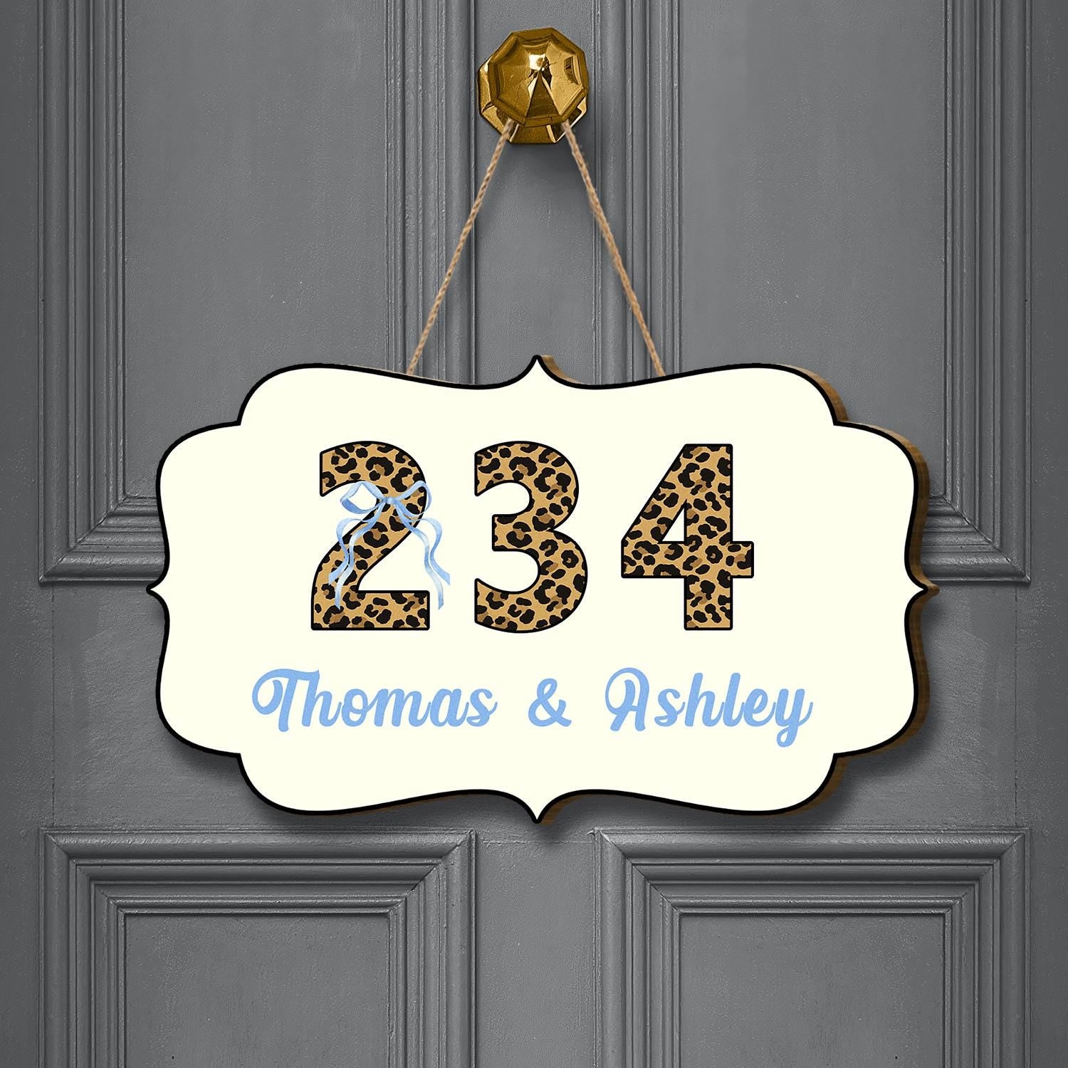 Personalized Leopard Dorm Door Sign | Personalized Room Number & Name Plaque | Blue Bow College Door Decor | Preppy Monogram Roommate Gift