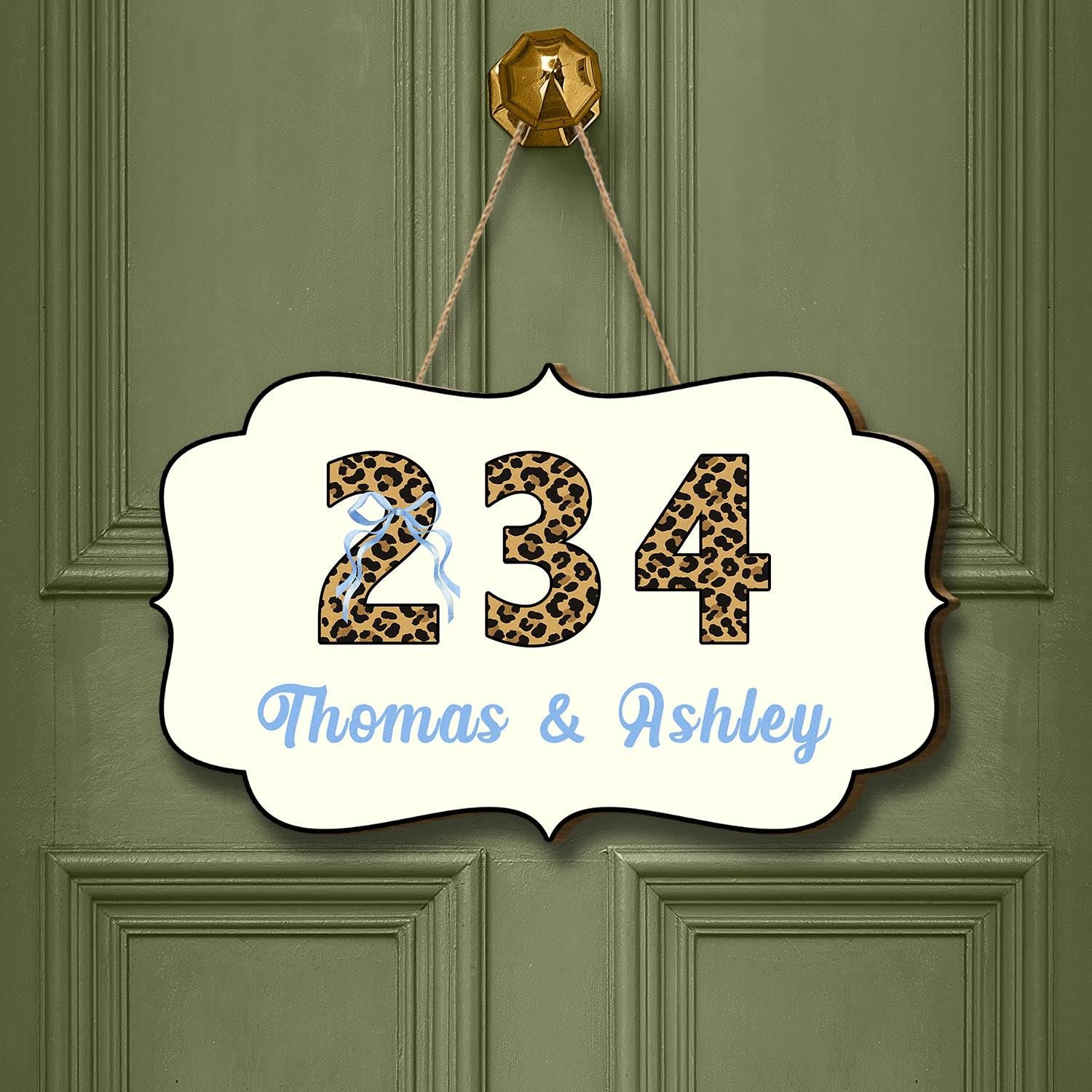 Personalized Leopard Dorm Door Sign | Personalized Room Number & Name Plaque | Blue Bow College Door Decor | Preppy Monogram Roommate Gift
