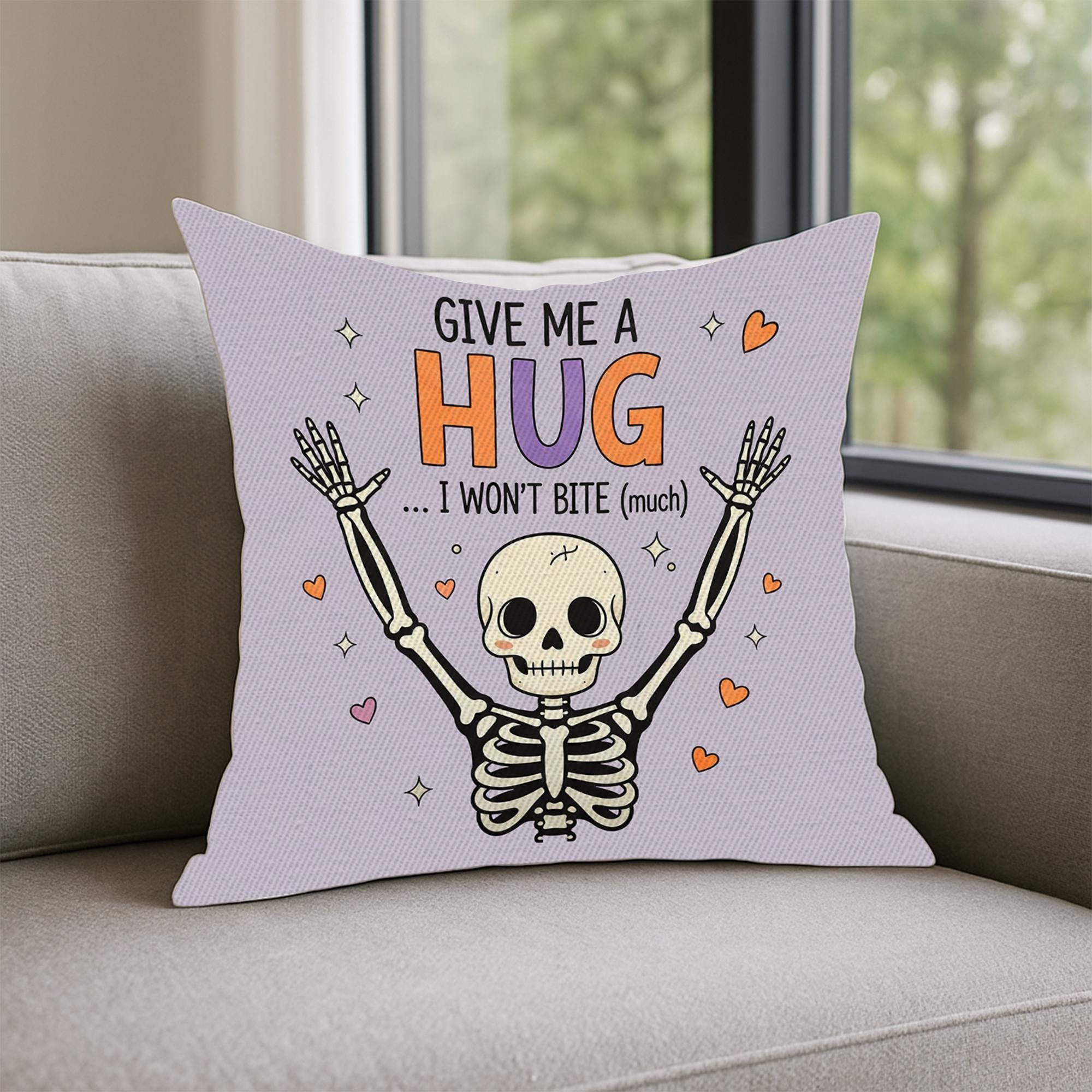 Give Me a Hug Skeleton Pillow, Funny Halloween Throw Cushion, Cute Spooky Skeleton Decorative Pillow Cover