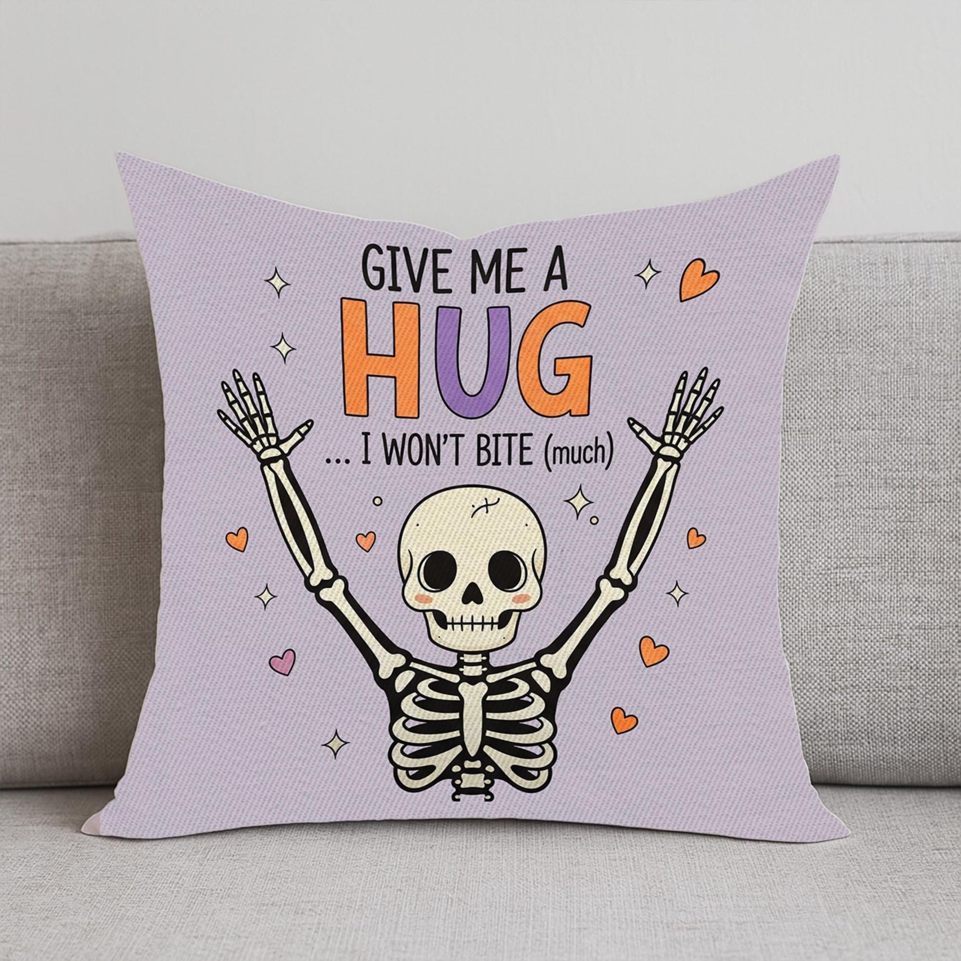 Give Me a Hug Skeleton Pillow, Funny Halloween Throw Cushion, Cute Spooky Skeleton Decorative Pillow Cover