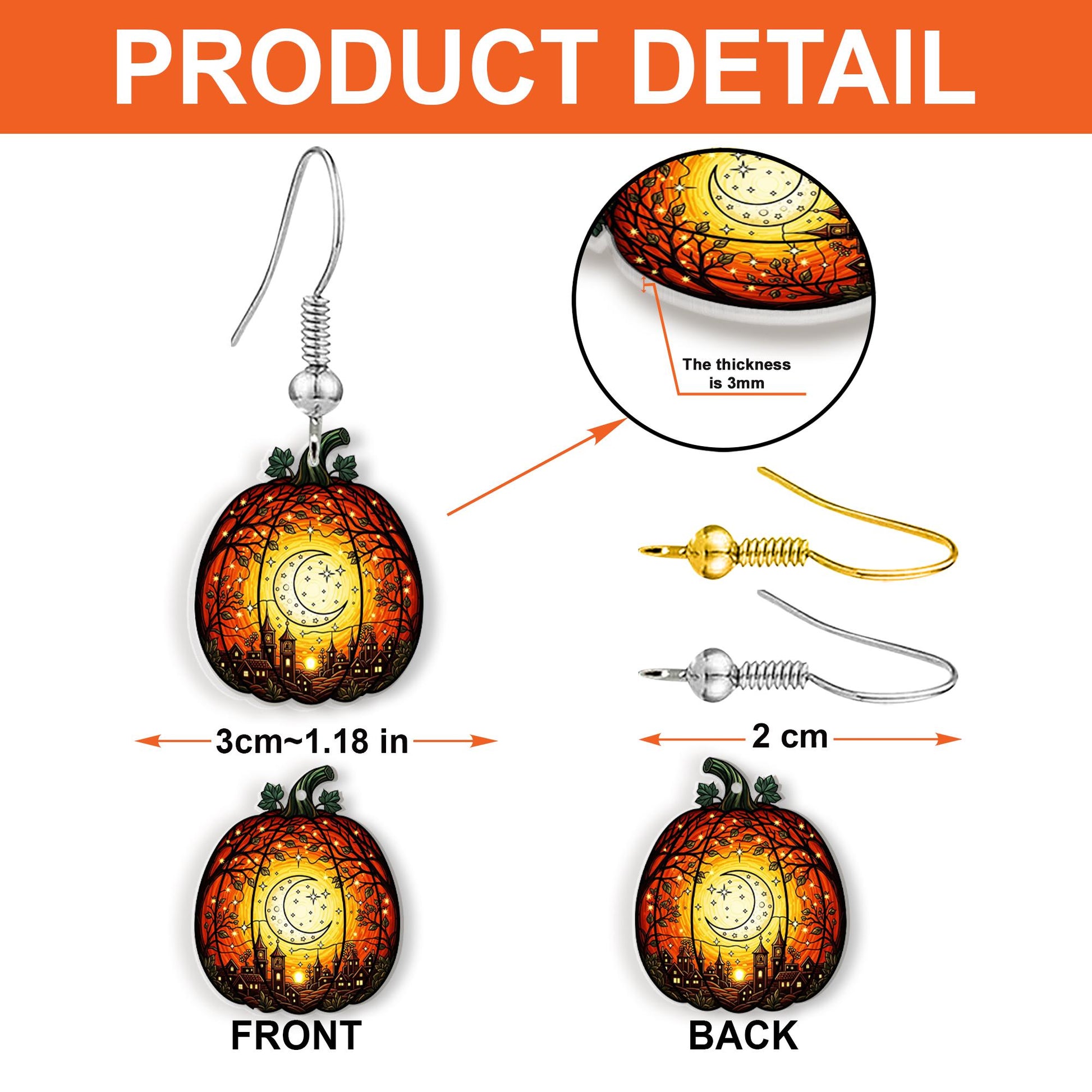 Pumpkin Moon Village Earrings – Halloween Pumpkin Scene Dangle Earrings, Harvest Moon, Whimsical Fall Gift