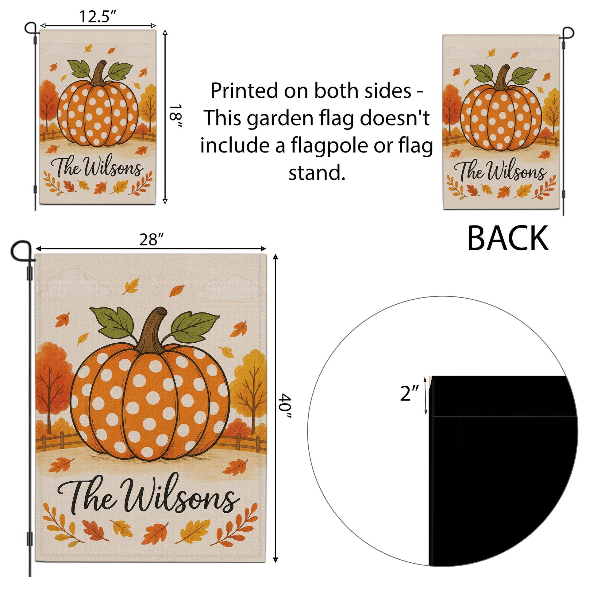 Polka Dot Pumpkin Garden Flag, Personalized Fall Yard Decor, Autumn Outdoor Welcome Sign, Custom Family Name Flag, Garden Flag