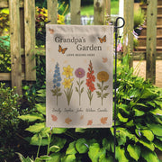 Grandpa’s Garden Flag, Personalized with Names & Flowers, Custom Grandkids Flag, Love Begins Here Yard Decor