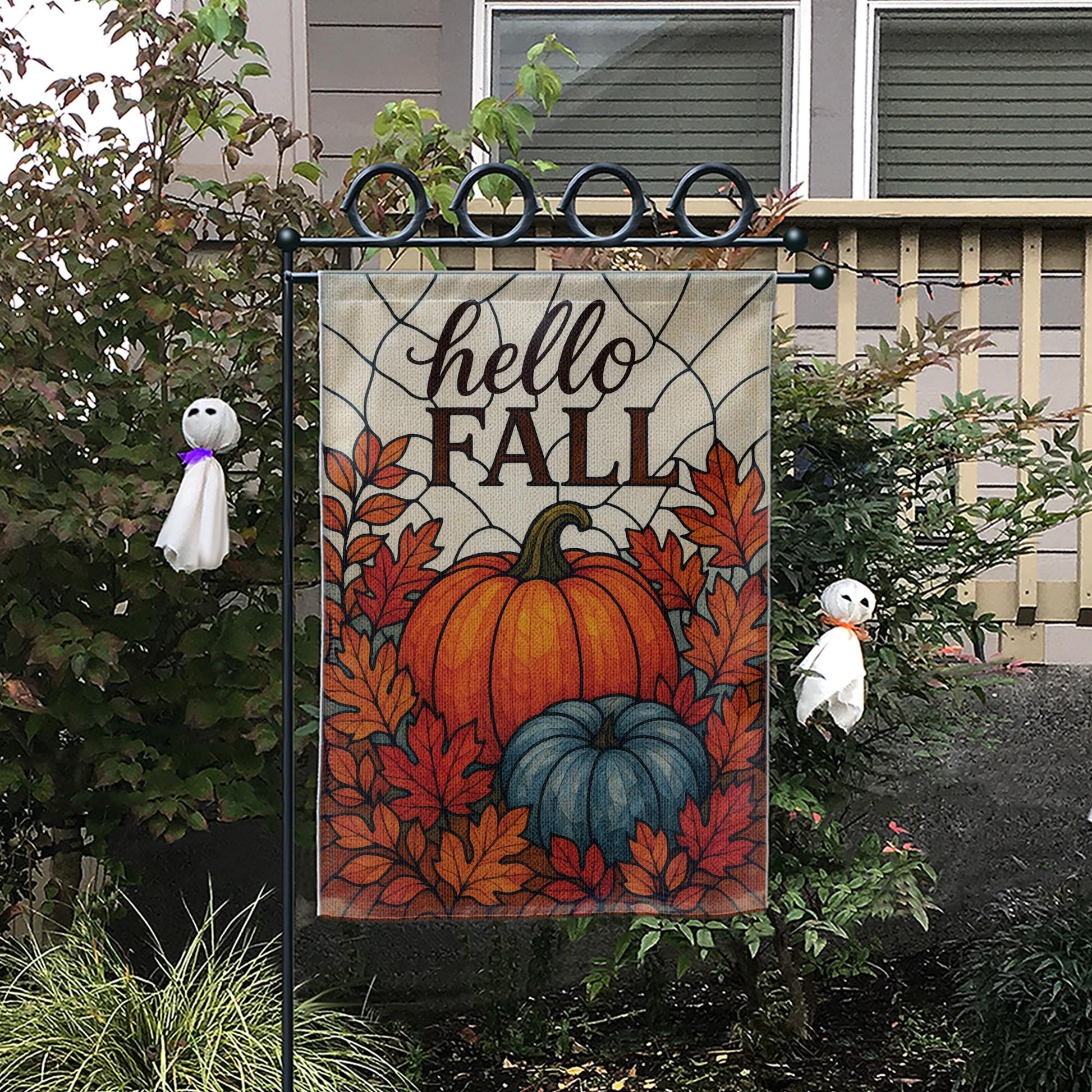 Hello Fall Garden Flag, Autumn Pumpkins & Leaves Yard Decor, Fall Porch Flag, Seasonal Outdoor Welcome Banner